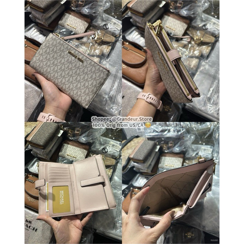 AUTHENTIC/ORIGINAL Michael K0rs MK Jet Set Travel Large Double Zip Wristlet Wallet