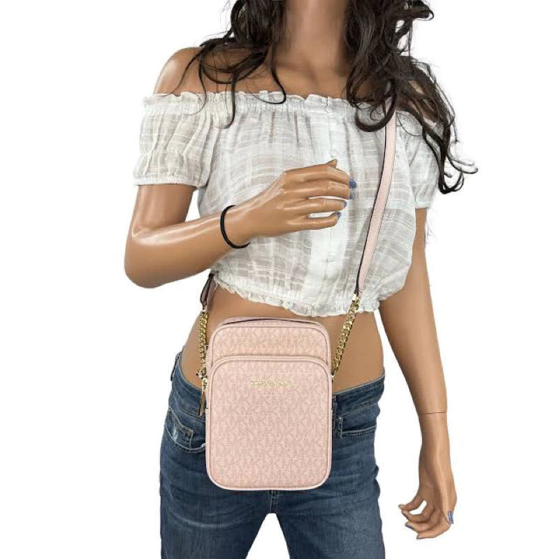 AUTHENTIC/ORIGINAL Michael K0rs MK Jet Set Travel Medium Logo Crossbody Bag BROWN/WHITE/PINK/BLAC