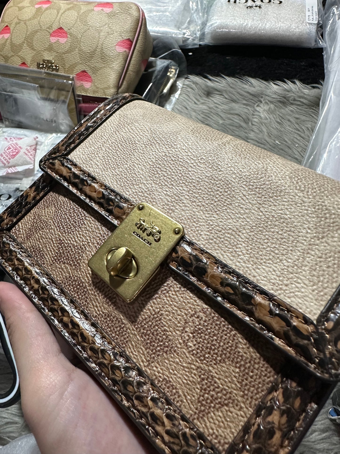 AUTHENTIC/ORIGINAL COACH Retail Hutton Small Belt Bag In Blocked Signature Canvas With Snakeskin Detail