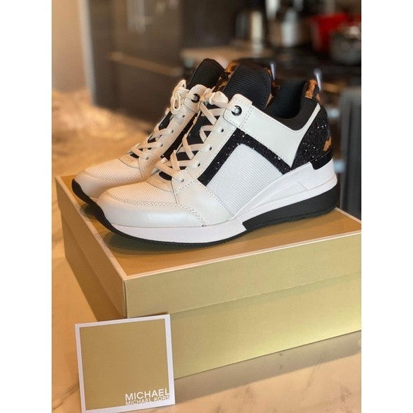 AUTHENTIC Michael K0rs MK Georgie Canvas and Leather Trainer Shoes