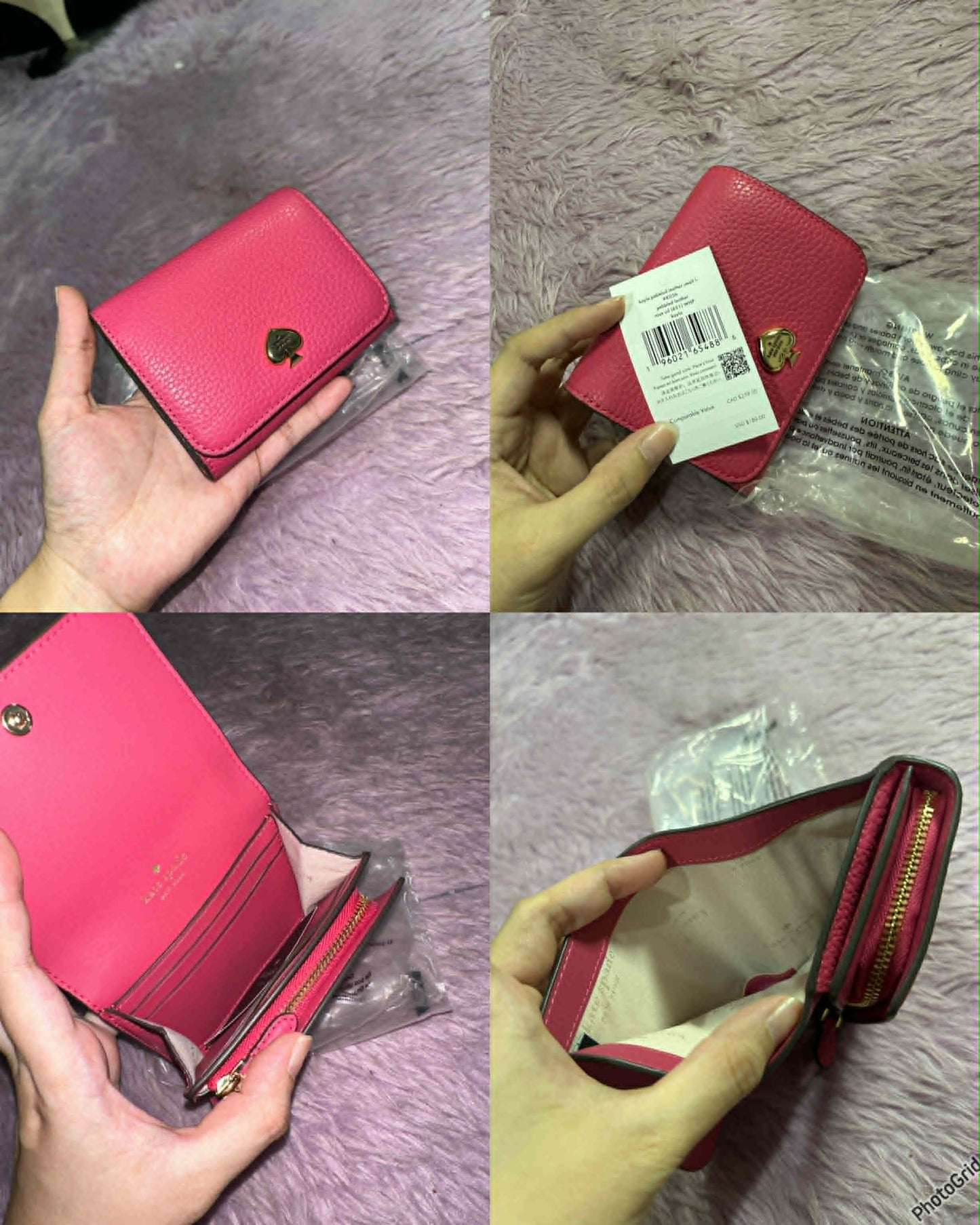 ORIG & IMPORTED KS Kayla Pebbled Leather Small L-Zip Wallet Brown White Black Pink