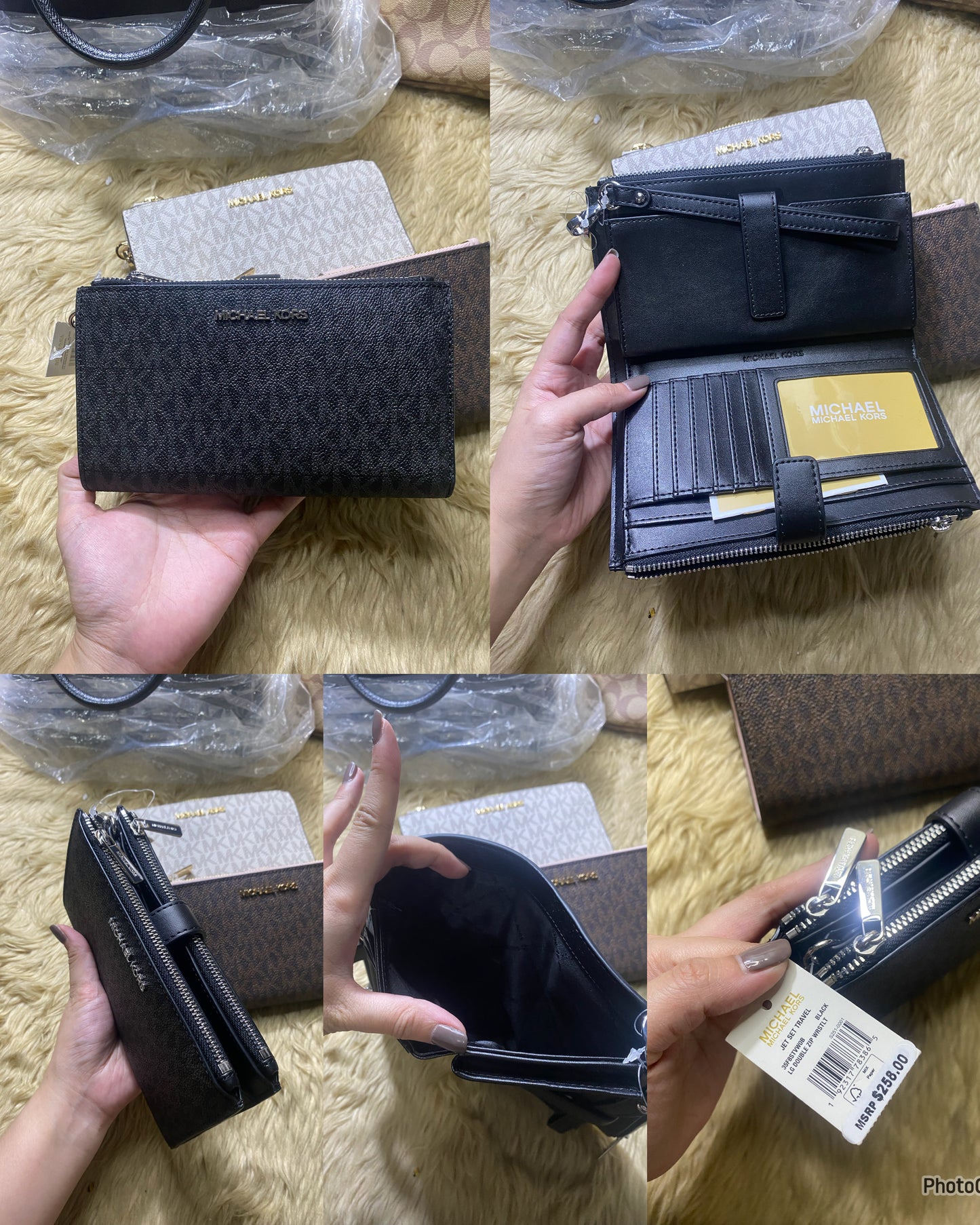 AUTHENTIC/ORIGINAL Michael K0rs MK Jet Set Travel Large Double Zip Wristlet Wallet