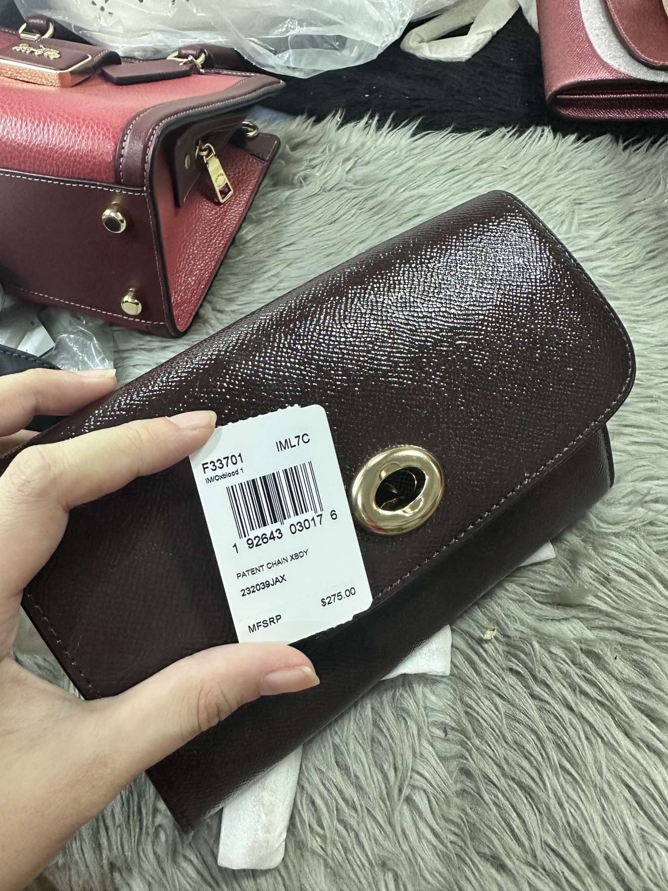 AUTHENTIC/ORIGINAL Coach Chain Crossbody Small Wristlet Bag Maroon