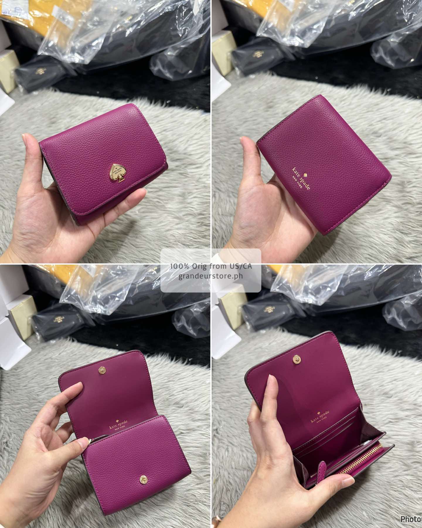 AUTHENTIC/ORIGINAL KateSpade KS Kayla Pebbled Leather Small L-Zip Wallet Brown White Black