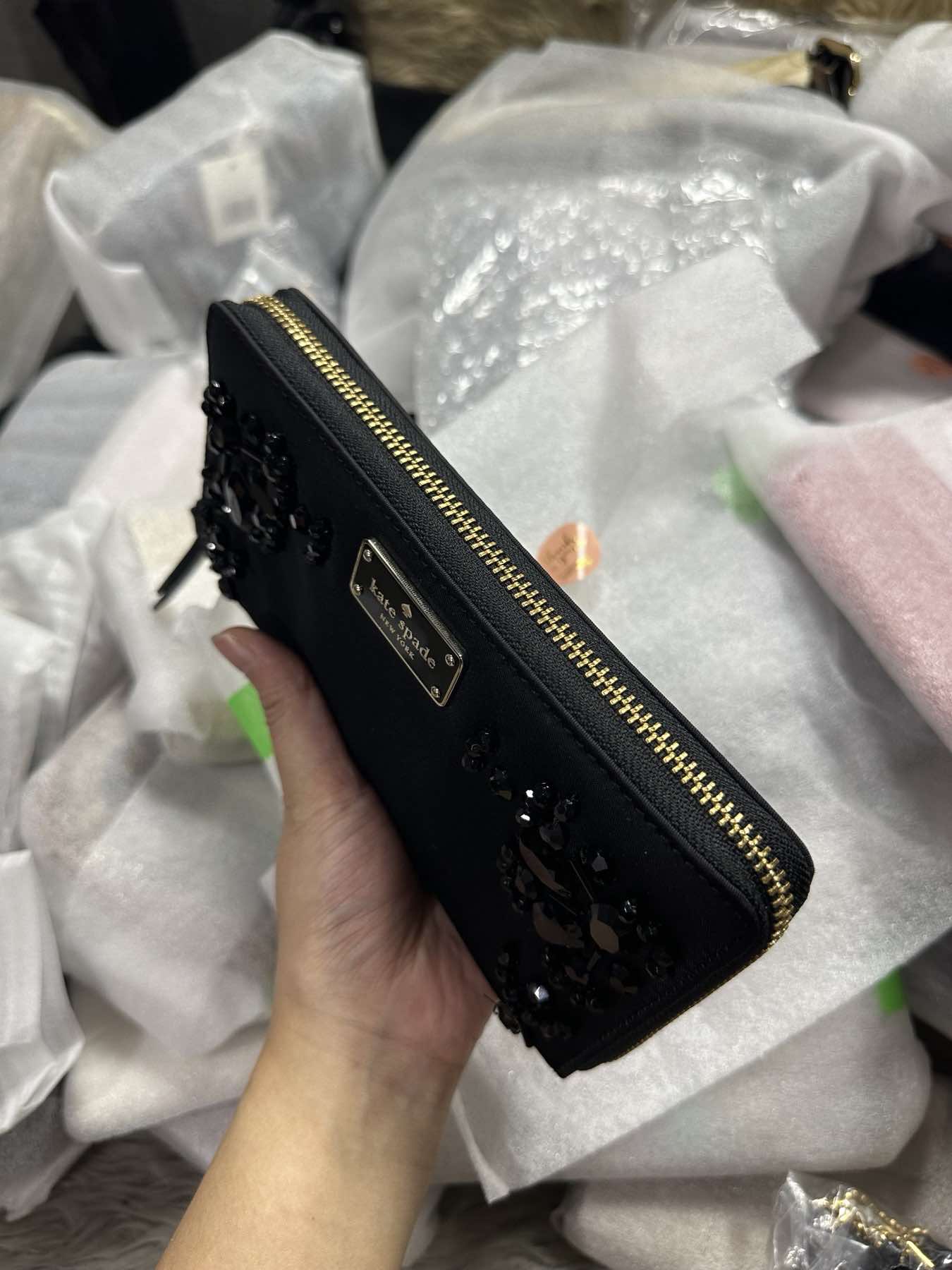 AUTHENTIC/ORIGINAL KateSpade KS Wilson Road Neda Embelished Long Nylon Wallet Black