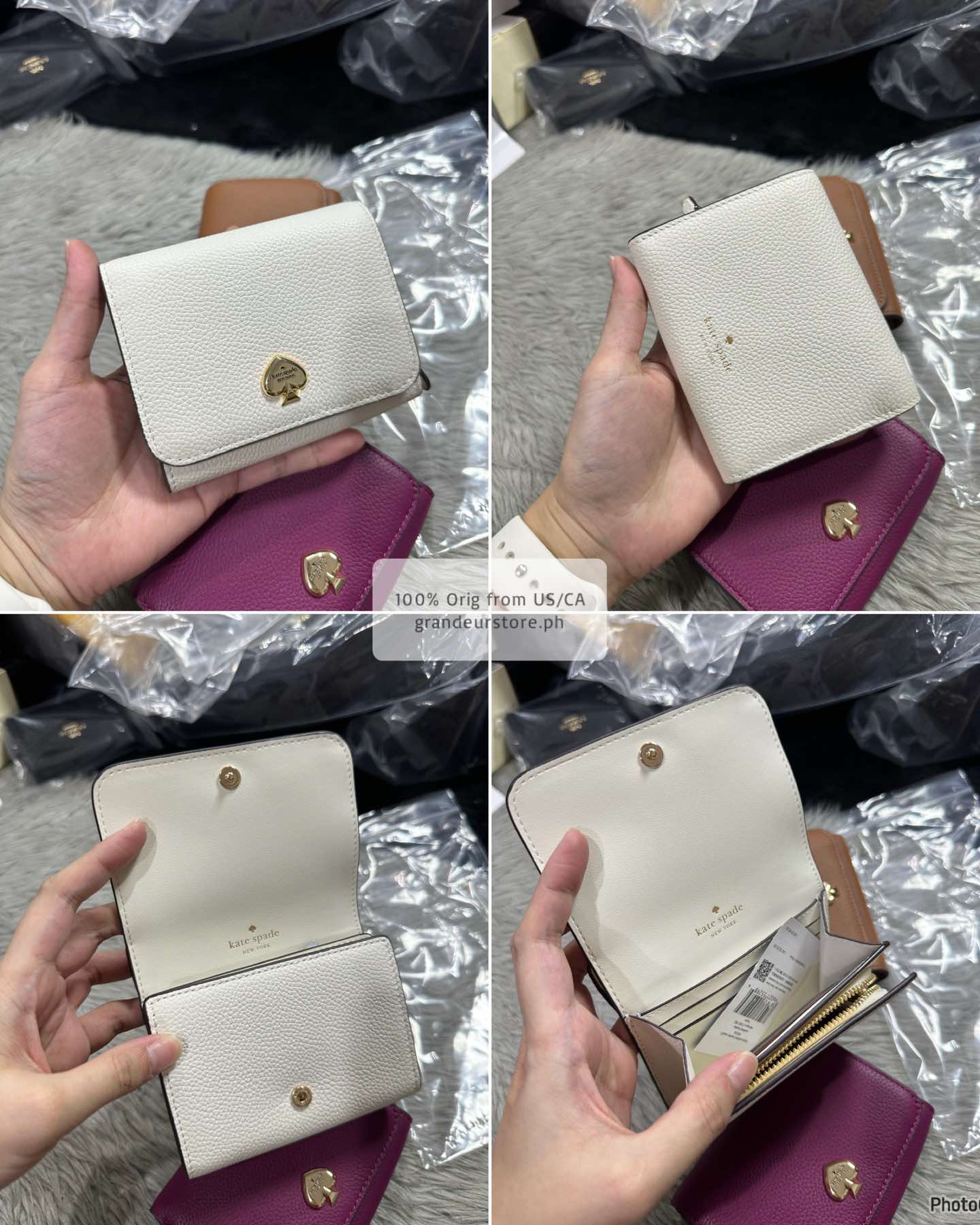 AUTHENTIC/ORIGINAL KateSpade KS Kayla Pebbled Leather Small L-Zip Wallet Brown White Black