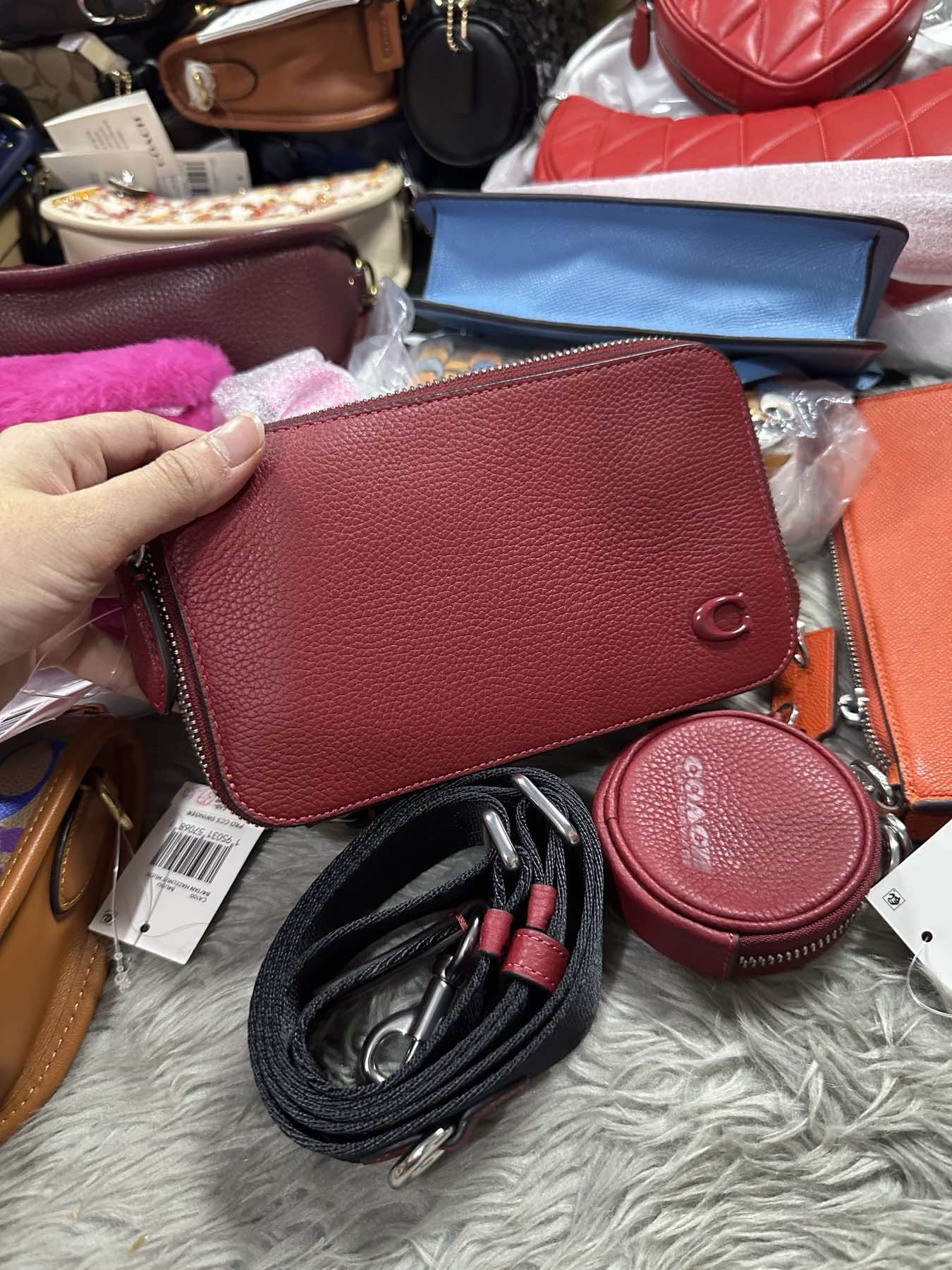 AUTHENTIC/ORIGINAL Coach Retail Red Charter Slim Bag with pouch