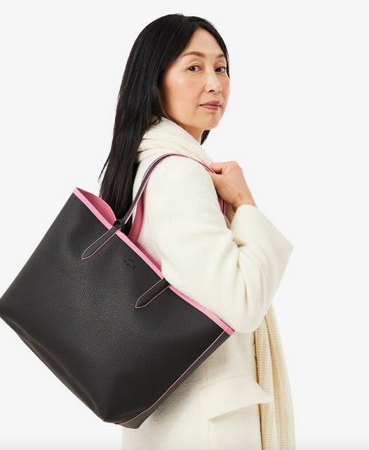 AUTHENTIC/ORIGINAL Lac0st Anna Reversible Large Tote Bag with Pouch Black/Pink