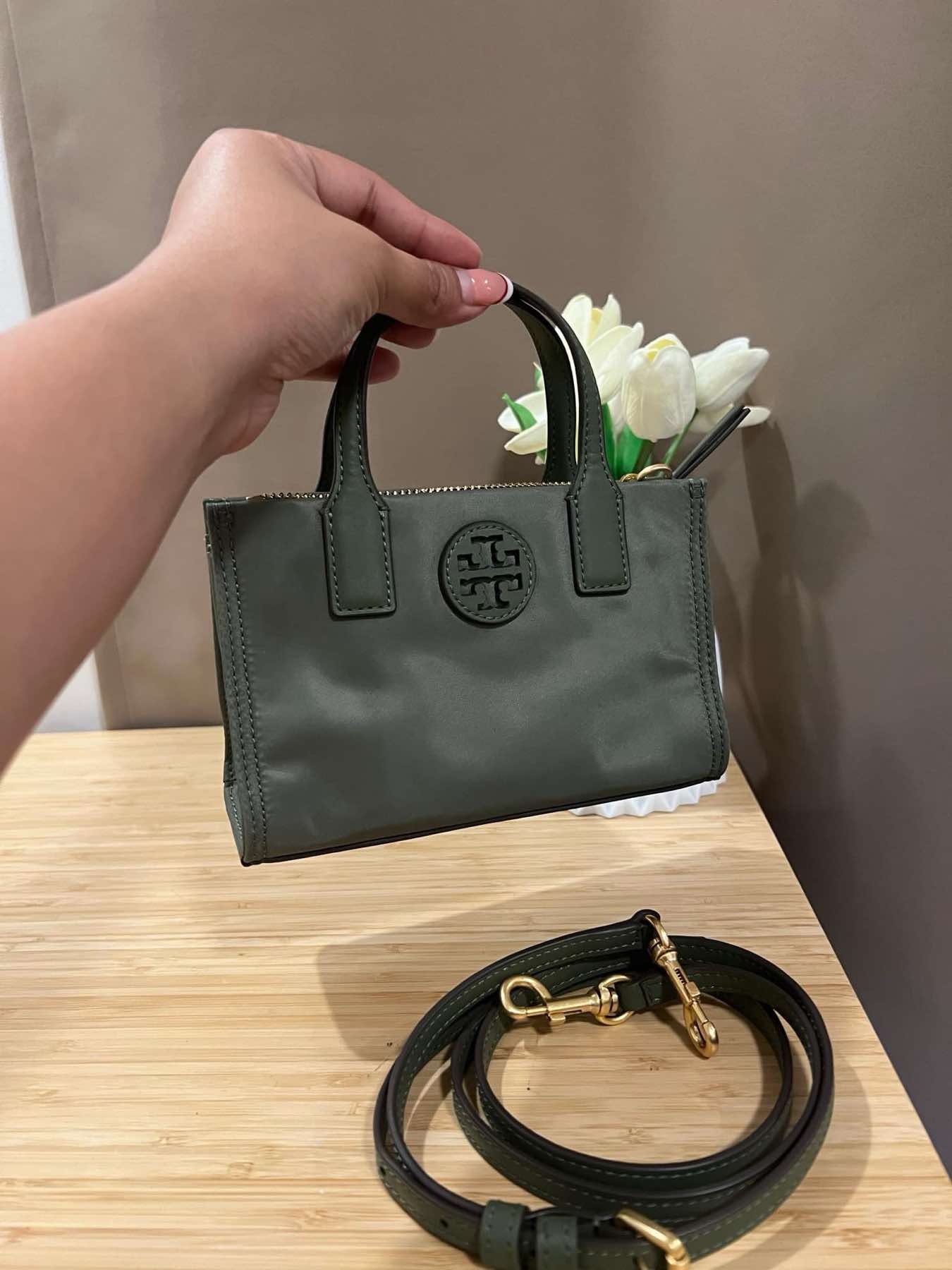 AUTHENTIC/ORIGINAL Preloved Tory Burch Ella Nylon Mini Tote Crossbody Bag Purse in Green