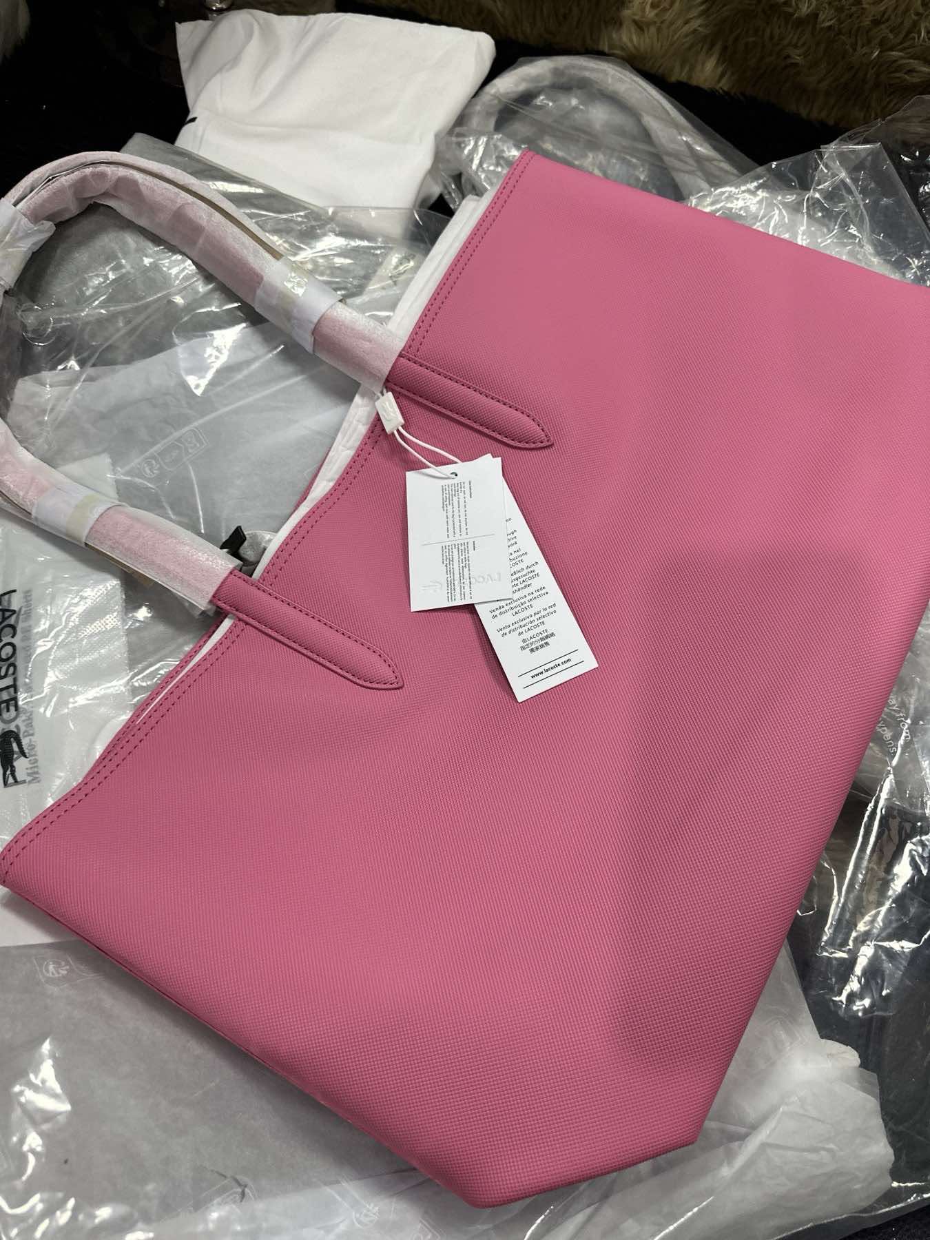 AUTHENTIC/ORIGINAL Lac0st Anna Reversible Large Tote Bag with Pouch Black/Pink