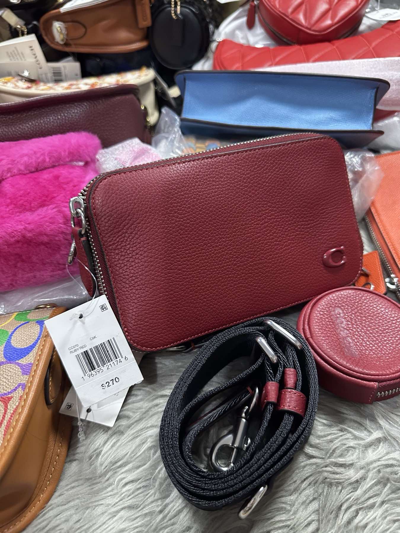 AUTHENTIC/ORIGINAL Coach Retail Red Charter Slim Bag with pouch