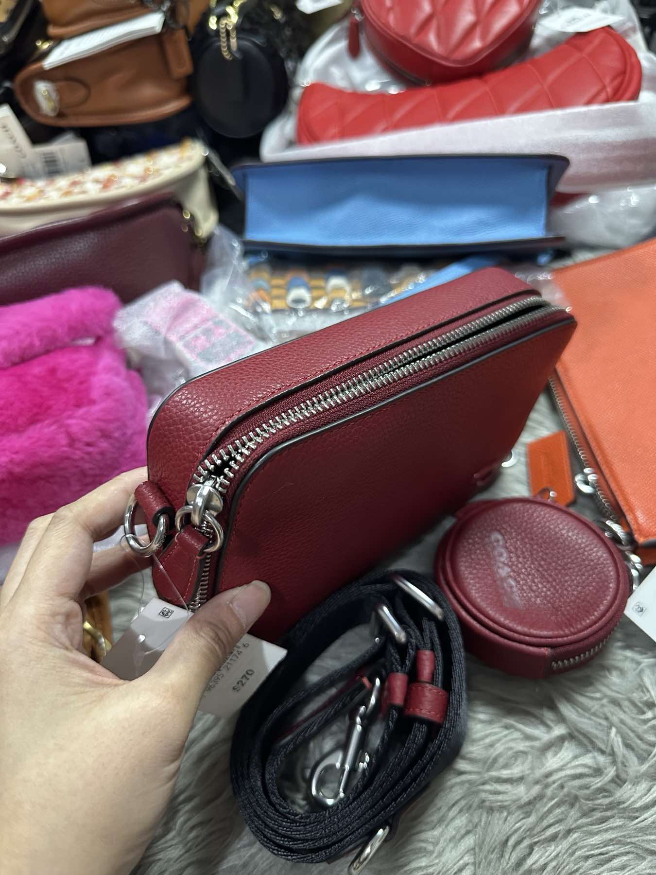 AUTHENTIC/ORIGINAL Coach Retail Red Charter Slim Bag with pouch