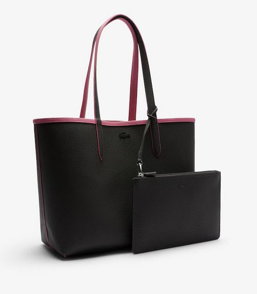 AUTHENTIC/ORIGINAL Lac0st Anna Reversible Large Tote Bag with Pouch Black/Pink