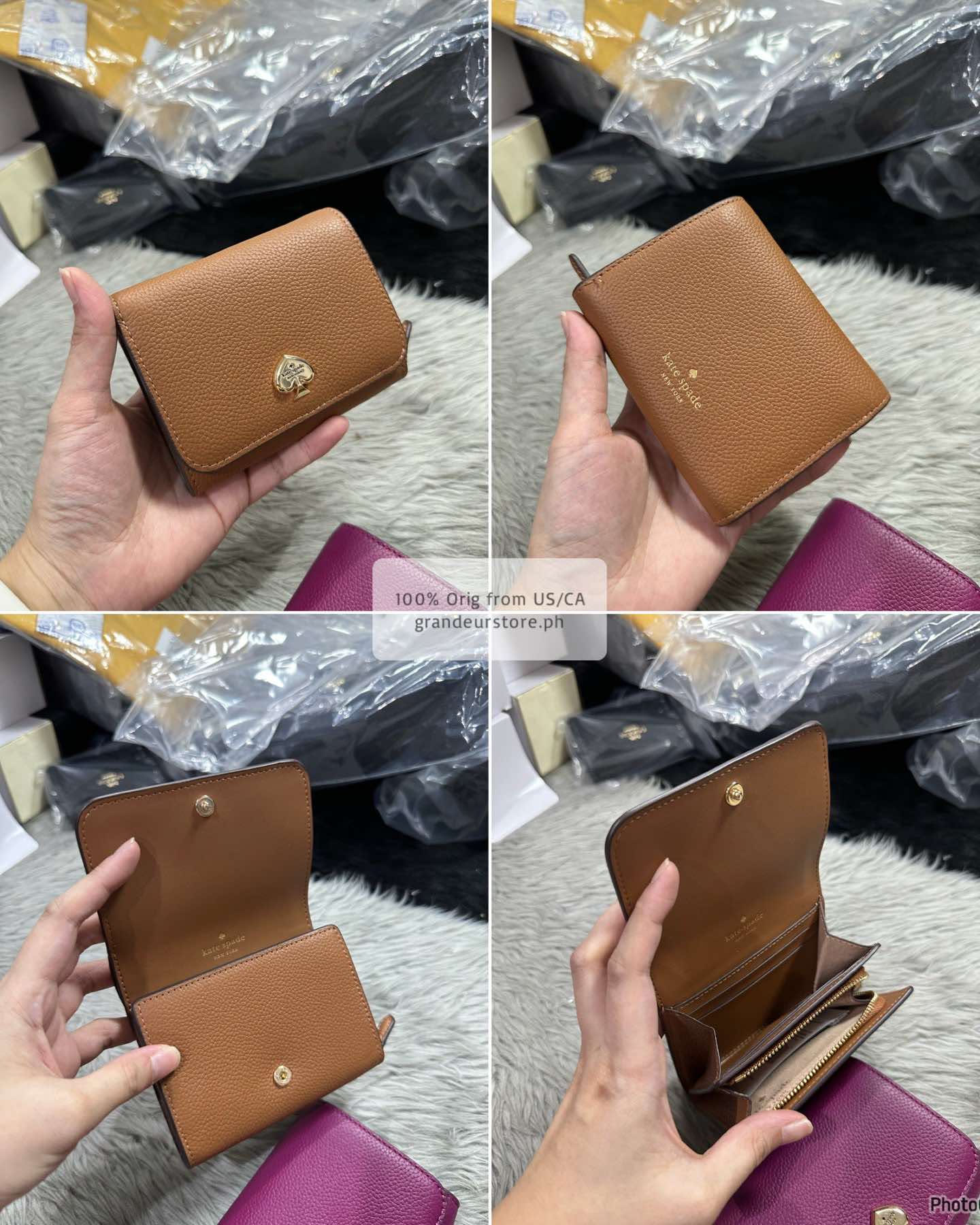 AUTHENTIC/ORIGINAL KateSpade KS Kayla Pebbled Leather Small L-Zip Wallet Brown White Black