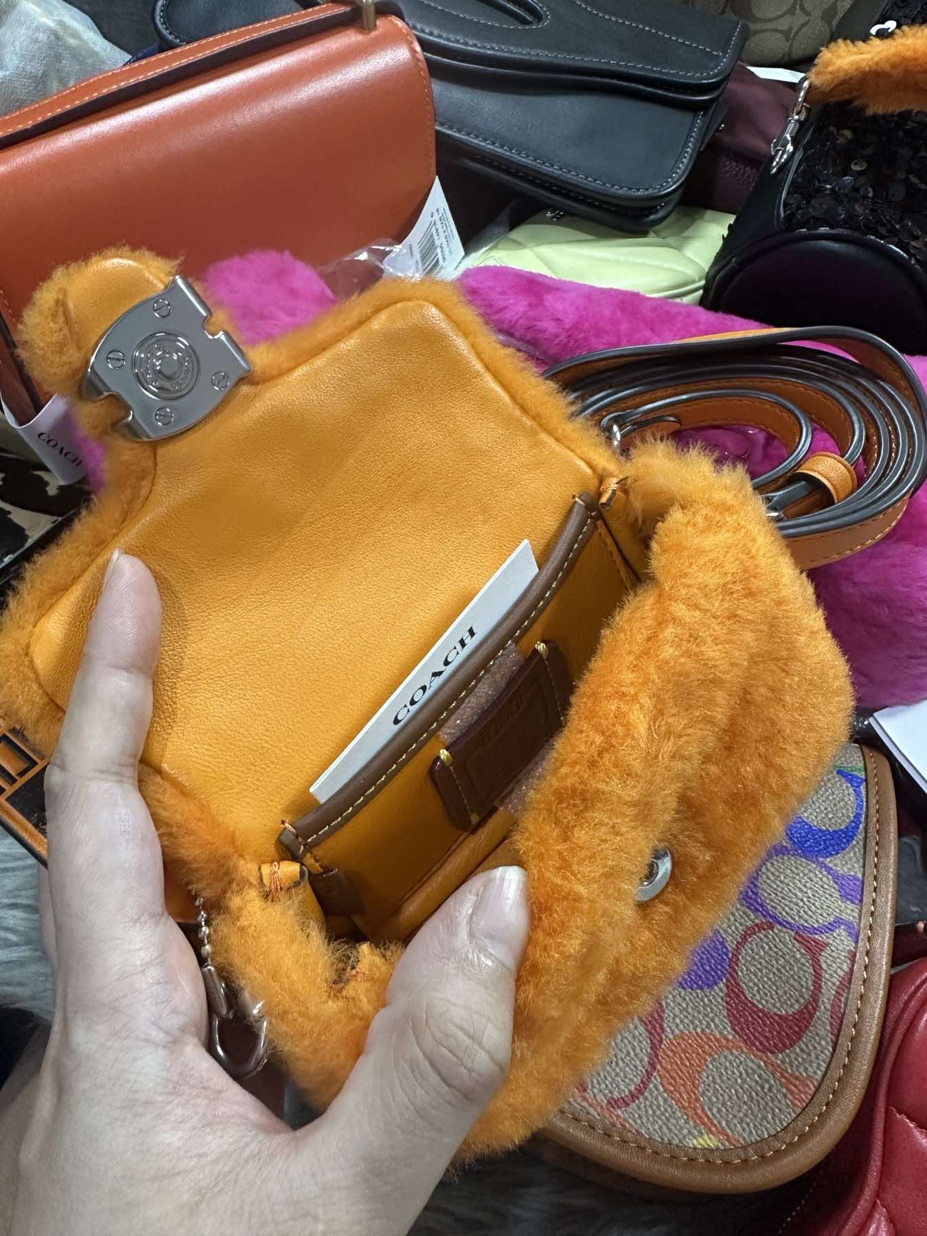 AUTHENTIC/ORIGINAL Coach Orange Retail The Lil Nas Tabby 12 In Shearling Fur Mini Bag