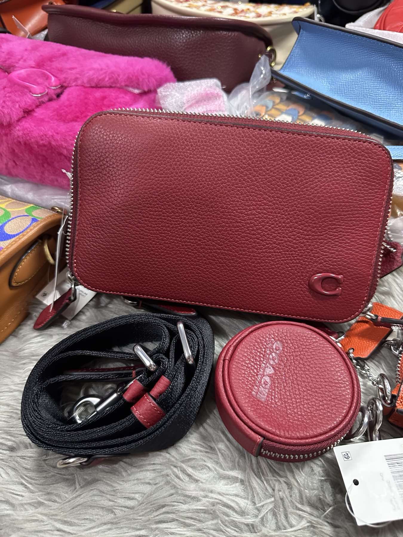 AUTHENTIC/ORIGINAL Coach Retail Red Charter Slim Bag with pouch