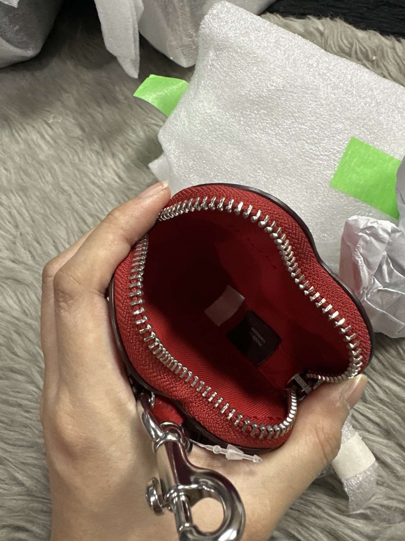 AUTHENTIC/ORIGINAL Coach Heart Coin Purse Bag Charm Keychain Red Wallet