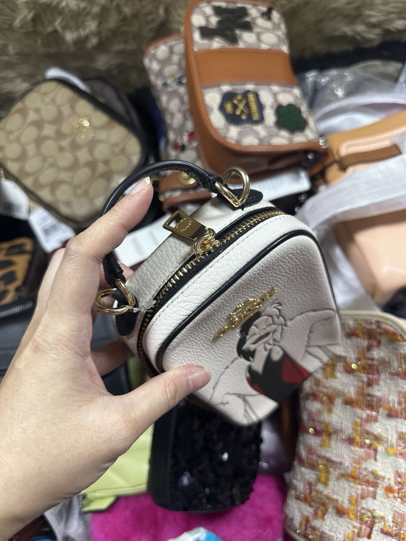 AUTHENTIC/ORIGINAL Coach Eva Phone Crossbody With Cruella Small White Bag