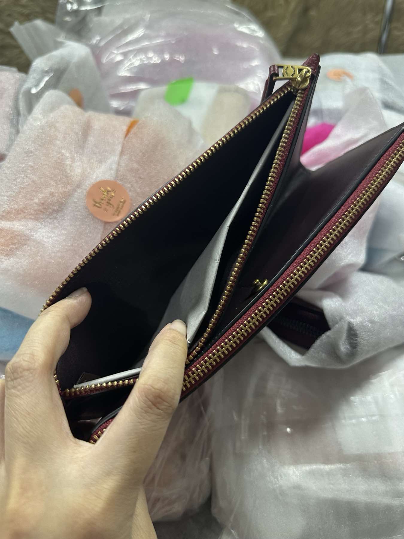 AUTHENTIC/ORIGINAL Coach RARE Retail Double Zip Long Phone Wallet Phone Wristlet Cherry Red