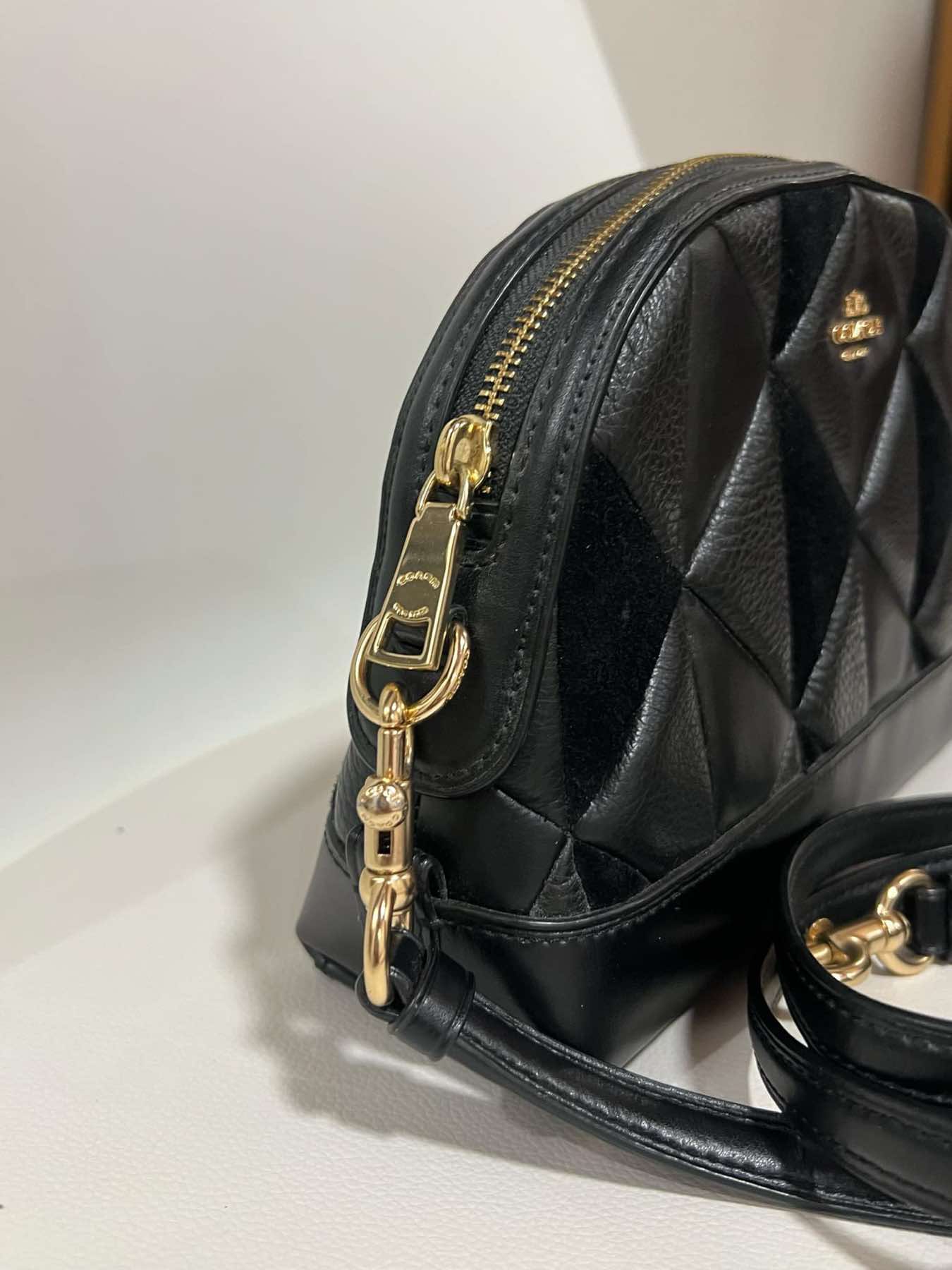 AUTHENTIC/ORIGINAL Preloved Coach RARE Mixed Patchwork Leather Dome Crossbody Black Bag