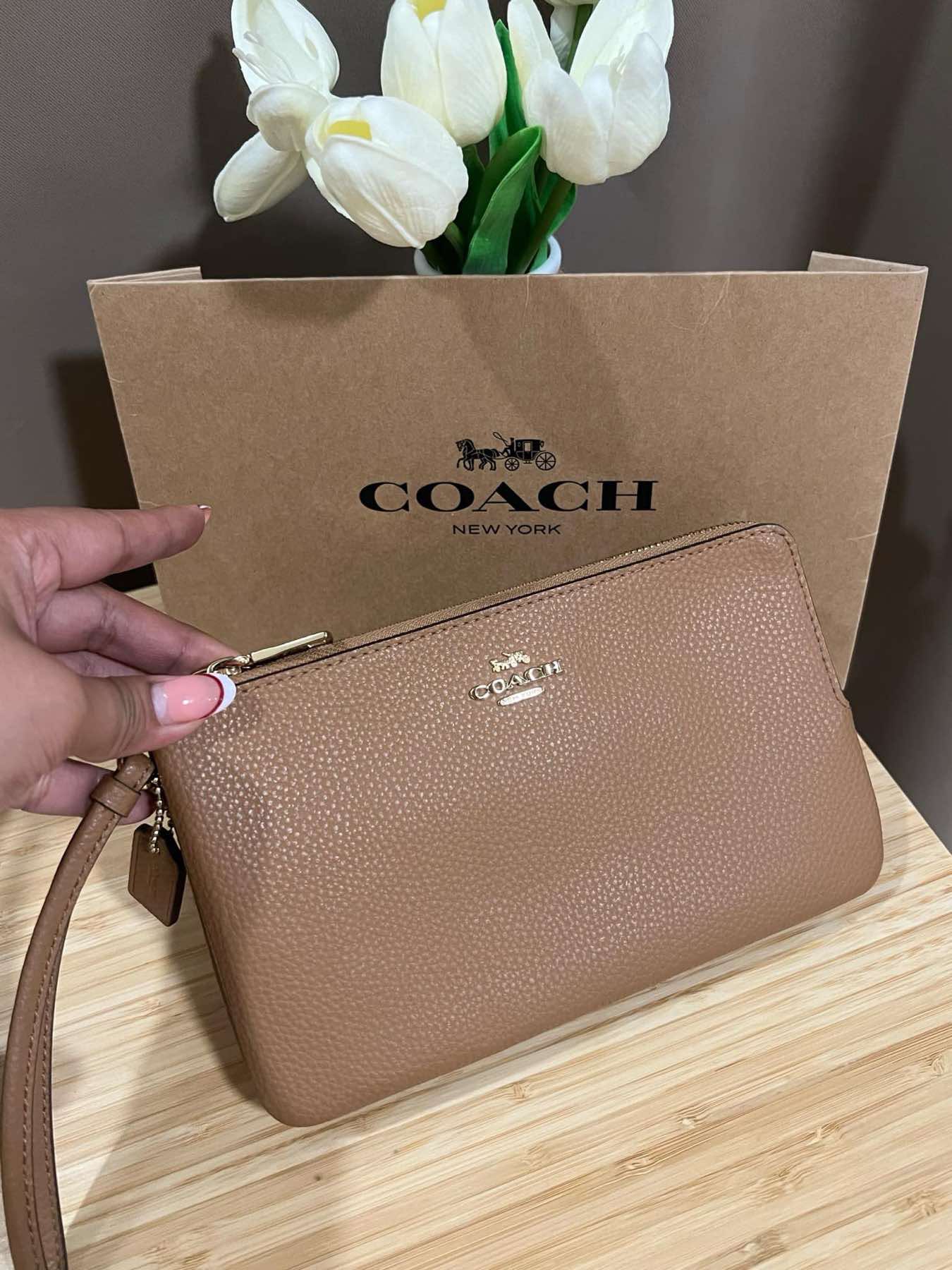 AUTHENTIC/ORIGINAL Preloved Coach Large Double Zip Wallet Wristlet Brown Saddle