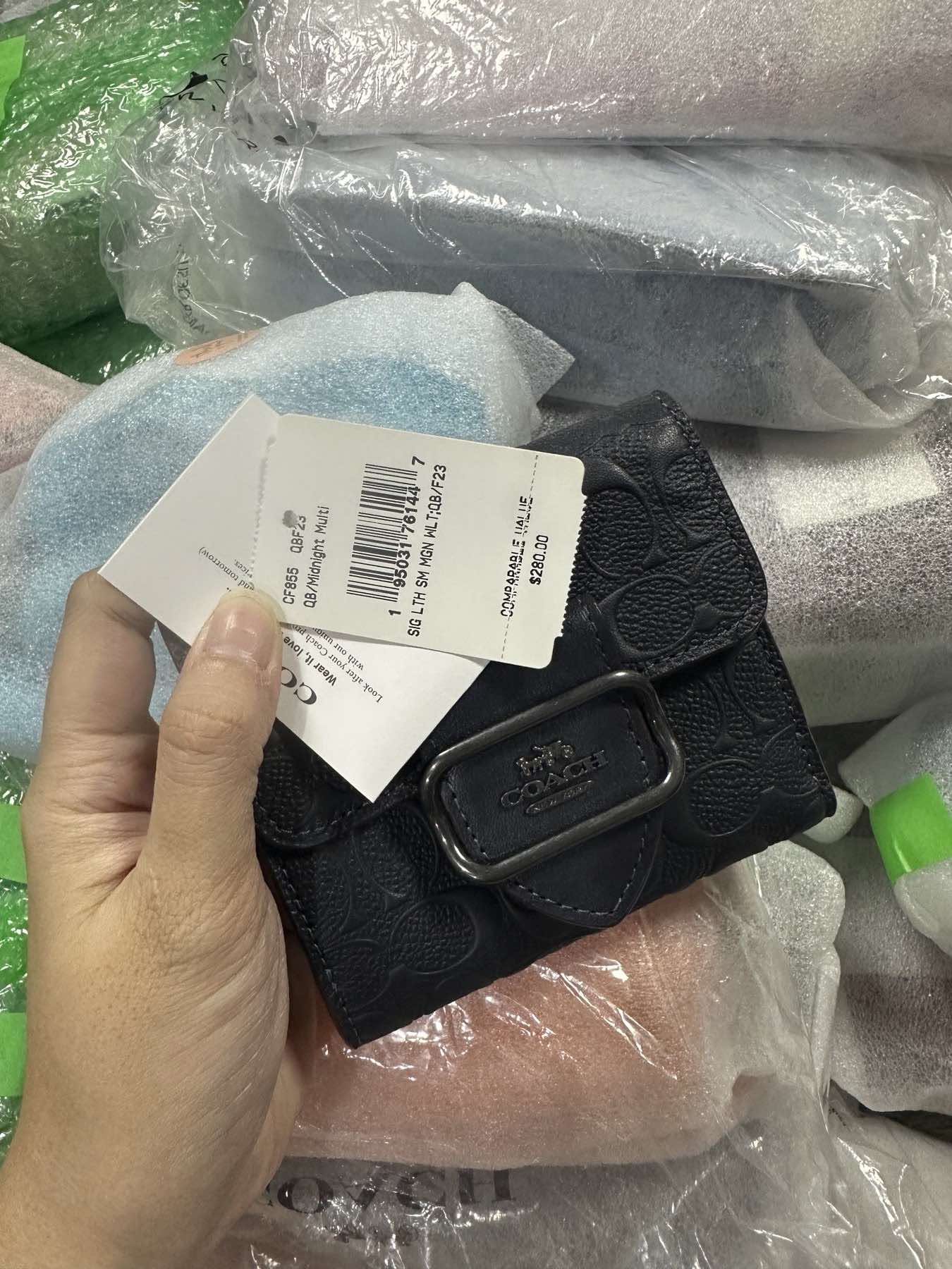 AUTHENTIC/ORIGINAL Coach Small Slim Morgan Wallet In Signature Leather Blue Green