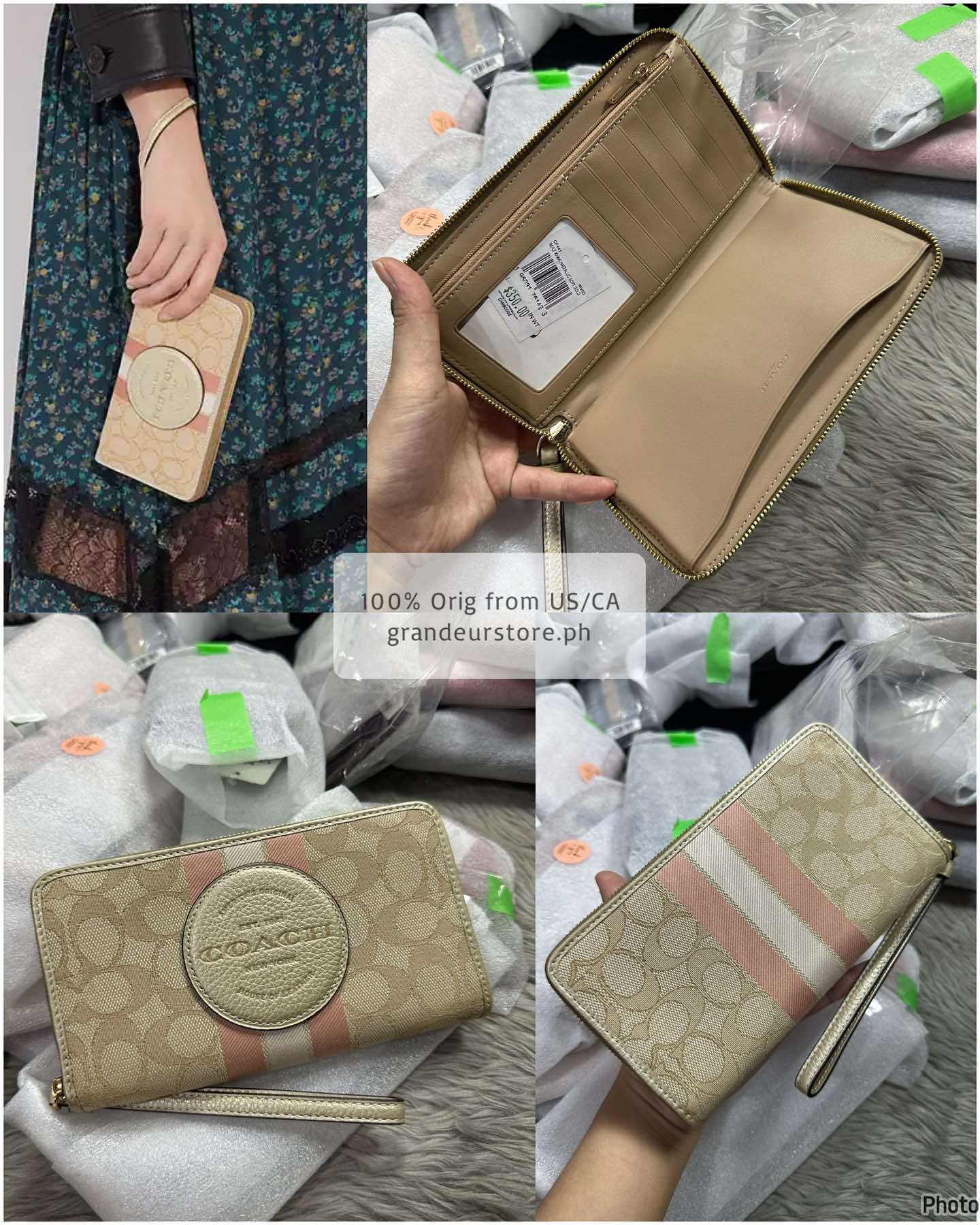 AUTHENTIC/ORIGINAL Coach Dempsey Large Phone Long Wallet In Signature Brown/Khaki/Black Jacquard