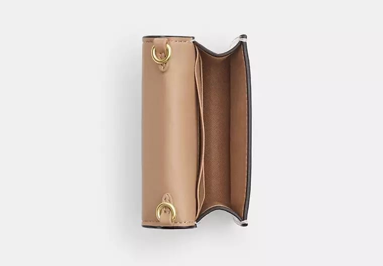 AUTHENTIC/ORIGINAL COACH Mini Wallet On A Chain In Signature Leather -Gold/Chalk