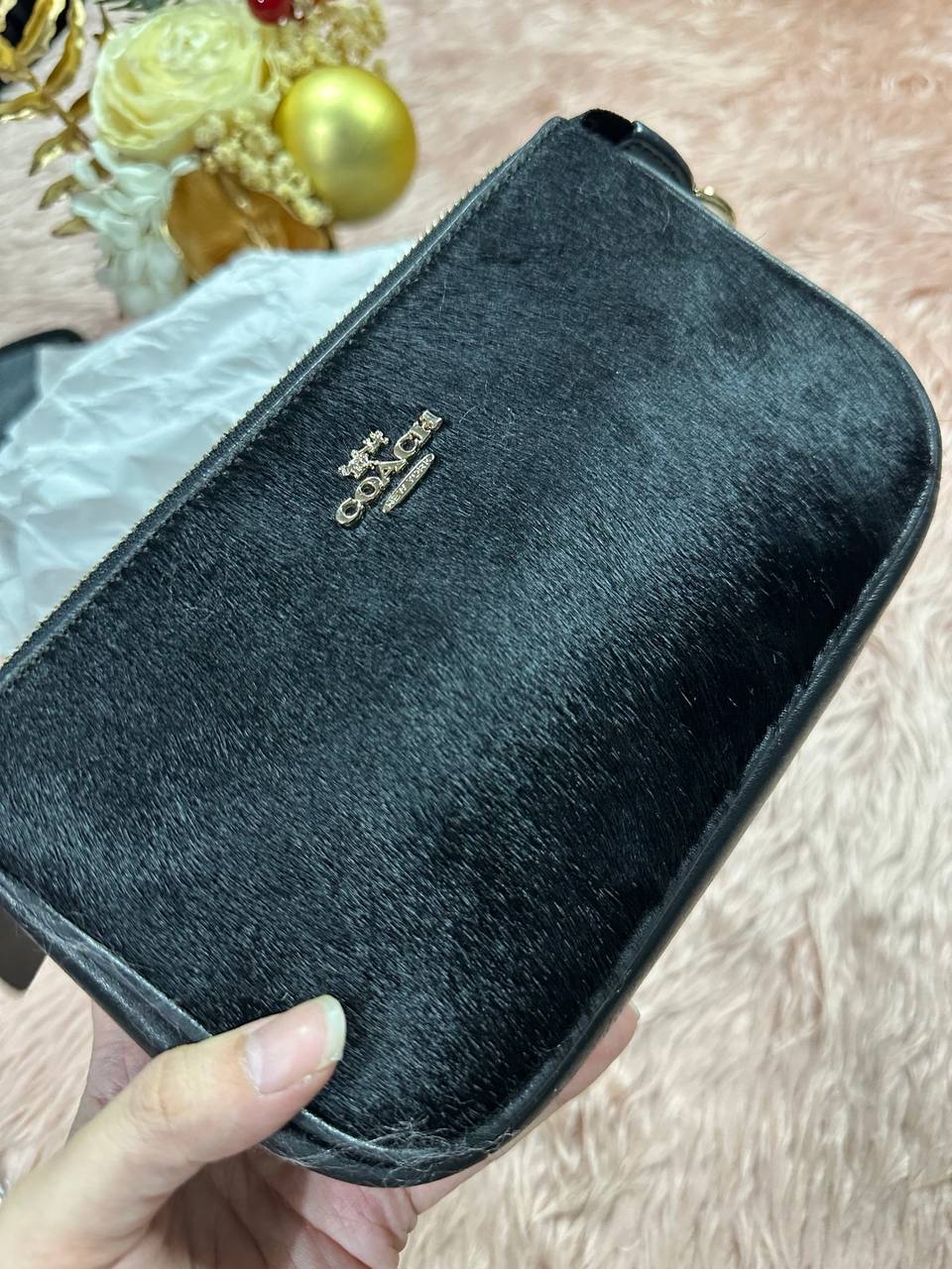 ORIG Preloved COACH RARE Nolita 19 Large Chain Wristlet Haircalf fur Black Small Bag
