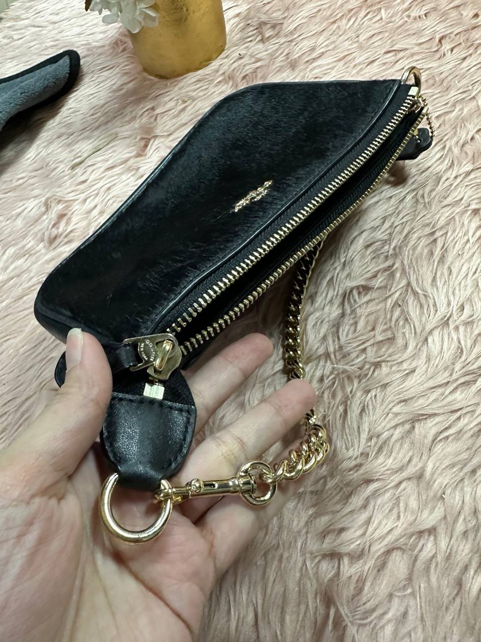 ORIG Preloved COACH RARE Nolita 19 Large Chain Wristlet Haircalf fur Black Small Bag