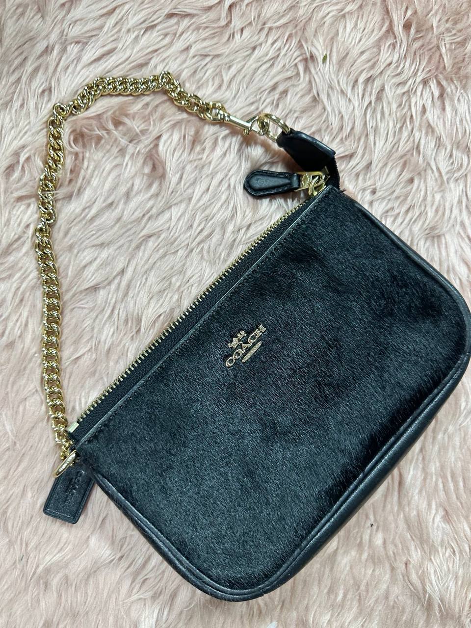 ORIG Preloved COACH RARE Nolita 19 Large Chain Wristlet Haircalf fur Black Small Bag