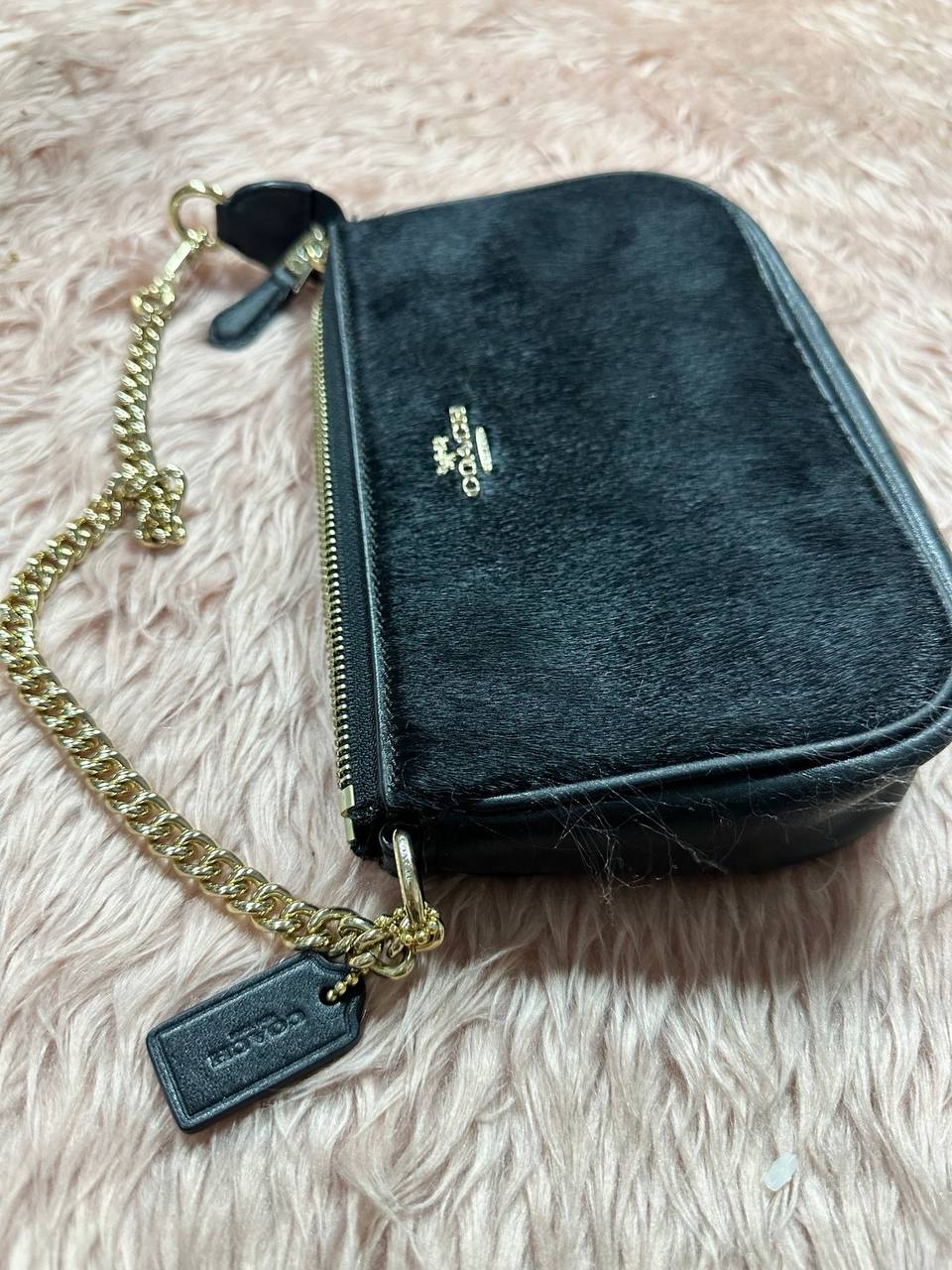 ORIG Preloved COACH RARE Nolita 19 Large Chain Wristlet Haircalf fur Black Small Bag