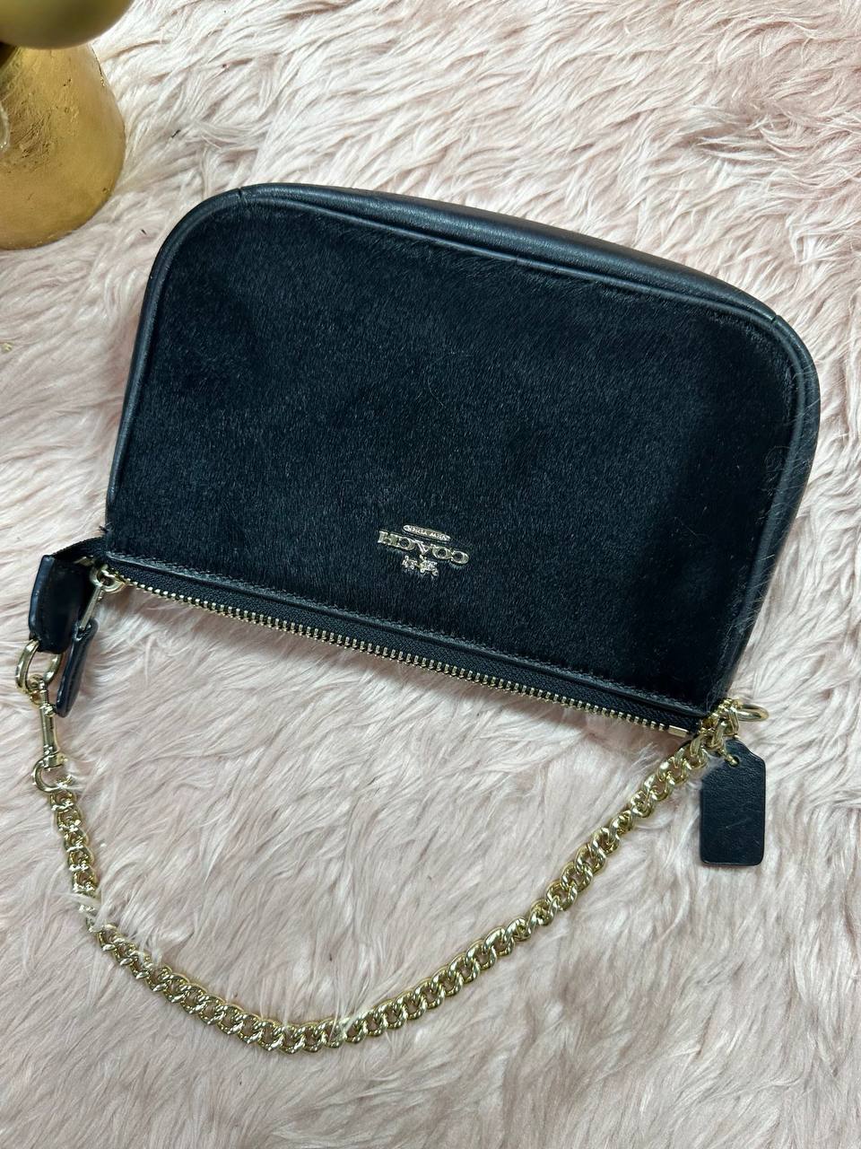 ORIG Preloved COACH RARE Nolita 19 Large Chain Wristlet Haircalf fur Black Small Bag