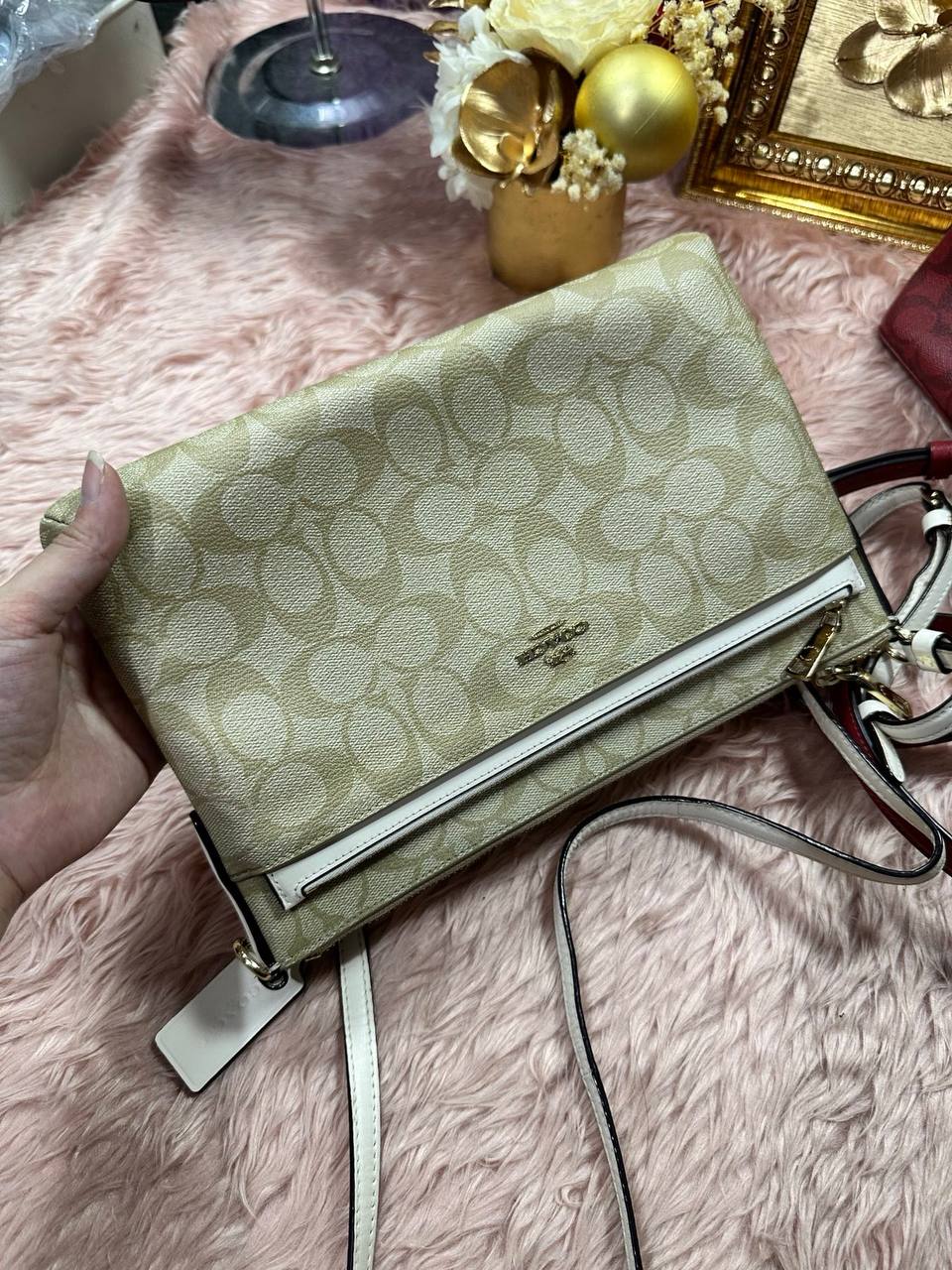 ORIG Preloved COACH POP Crossbody East/West Crossbody Light Khaki Bag with Pouch