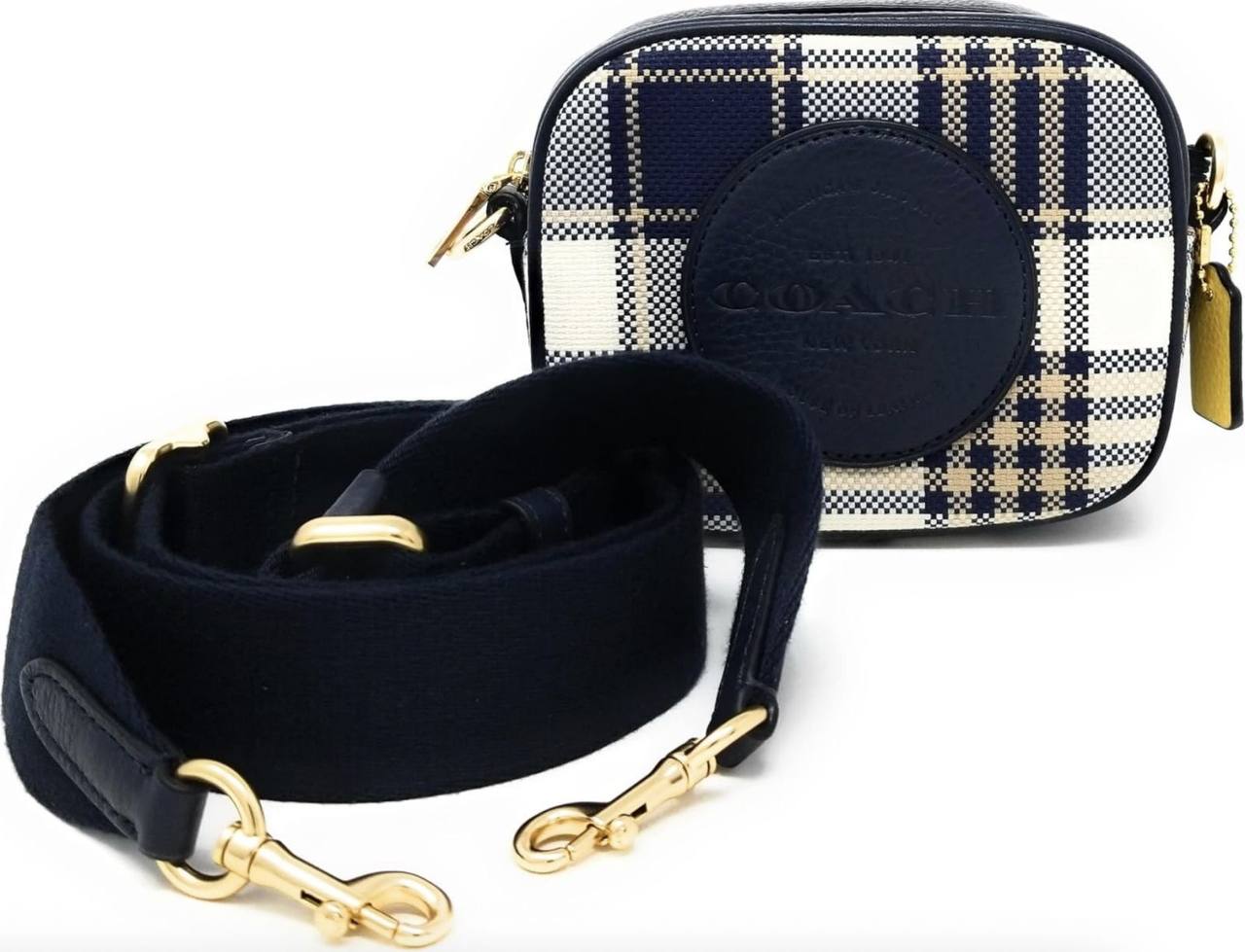 ORIG & IMPORTED COACH Mini Dempsey Camera Black Bag With Plaid Print