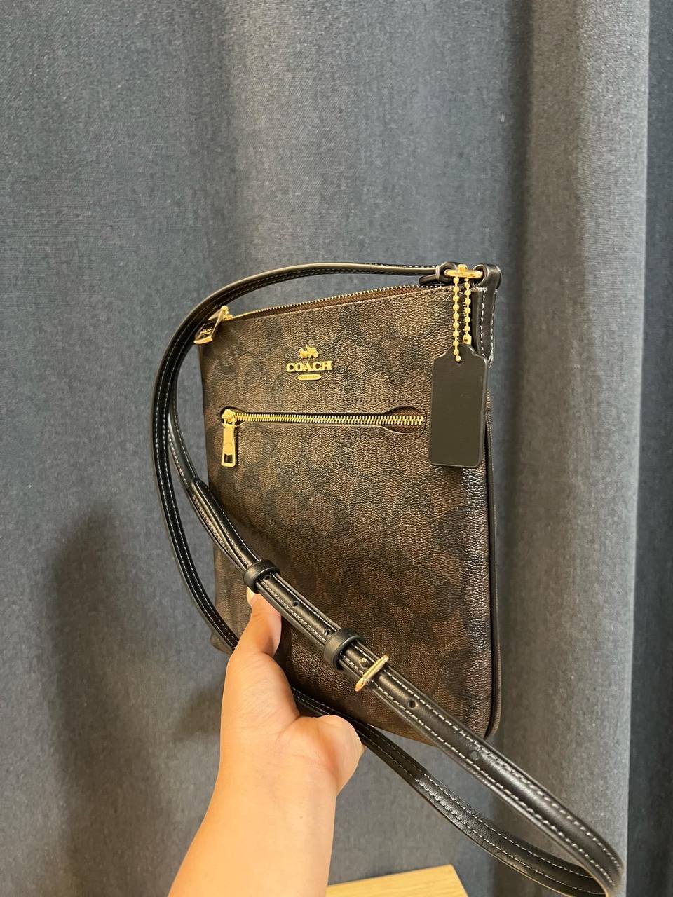 ORIG Preloved COACH Mini Rowan File Brown Bag In Signature Canvas