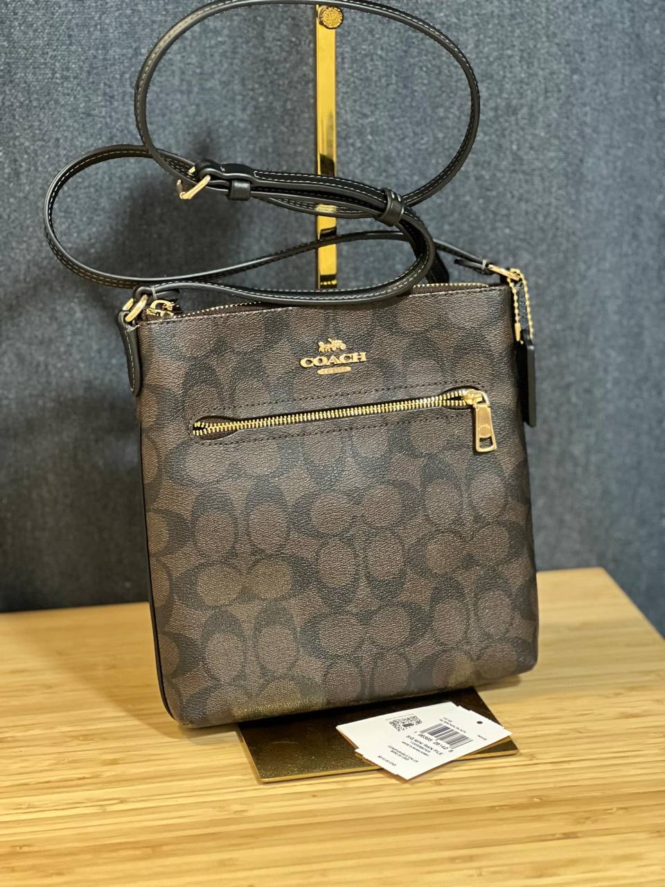 ORIG Preloved COACH Mini Rowan File Brown Bag In Signature Canvas