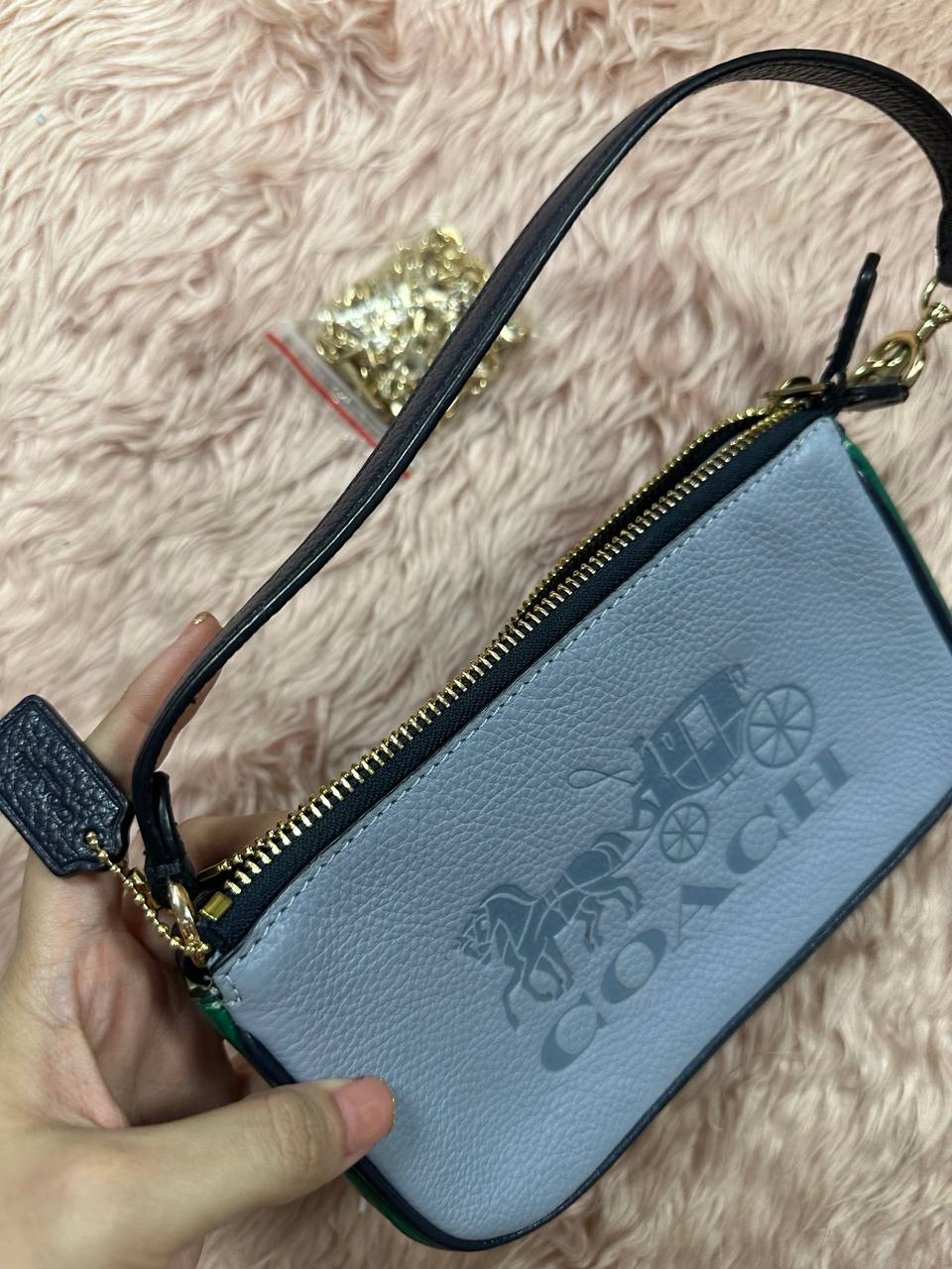ORIG Preloved COACH Nolita 19 In Colorblock With Horse And Carriage Blue Small Bag