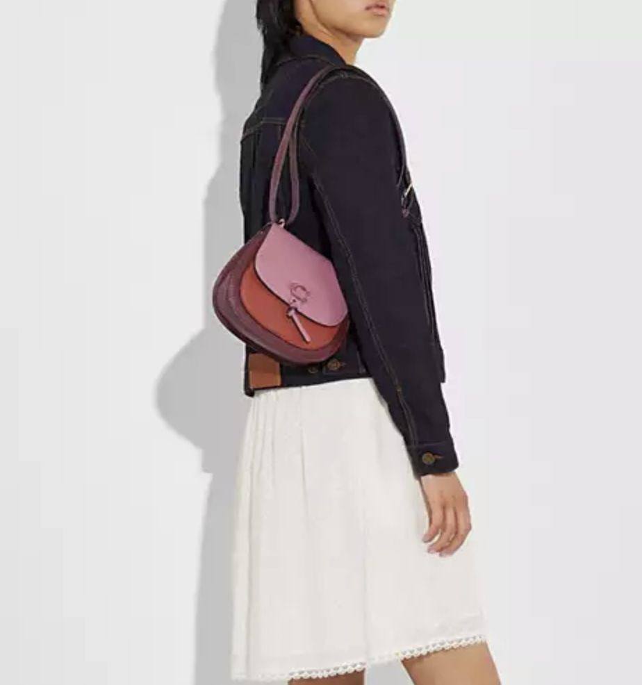 ORIG Preloved COACH Remi Saddle In Colorblock Pink Small Bag
