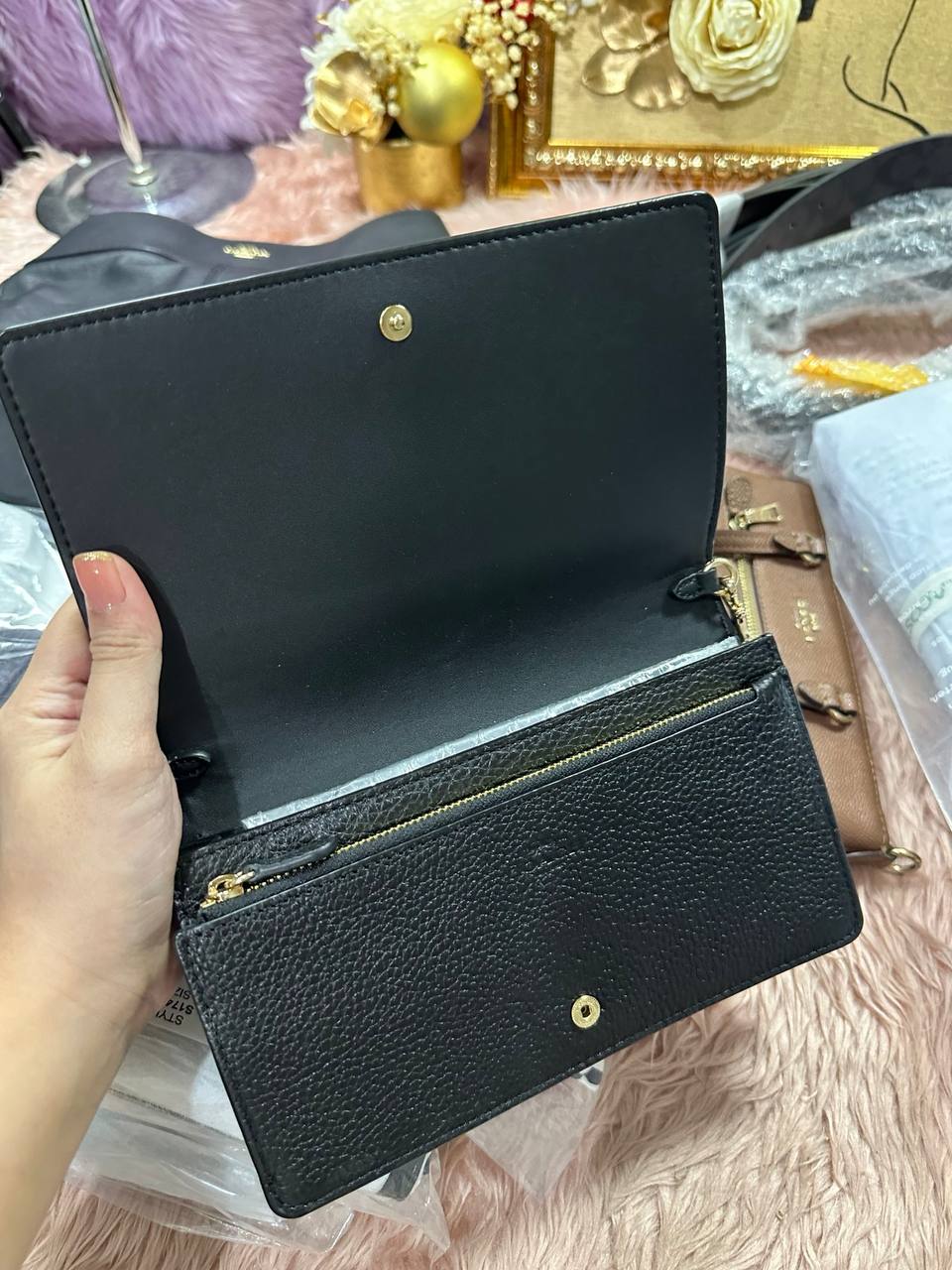 ORIG Preloved COACH Anna Foldover Clutch Crossbody Black Bag