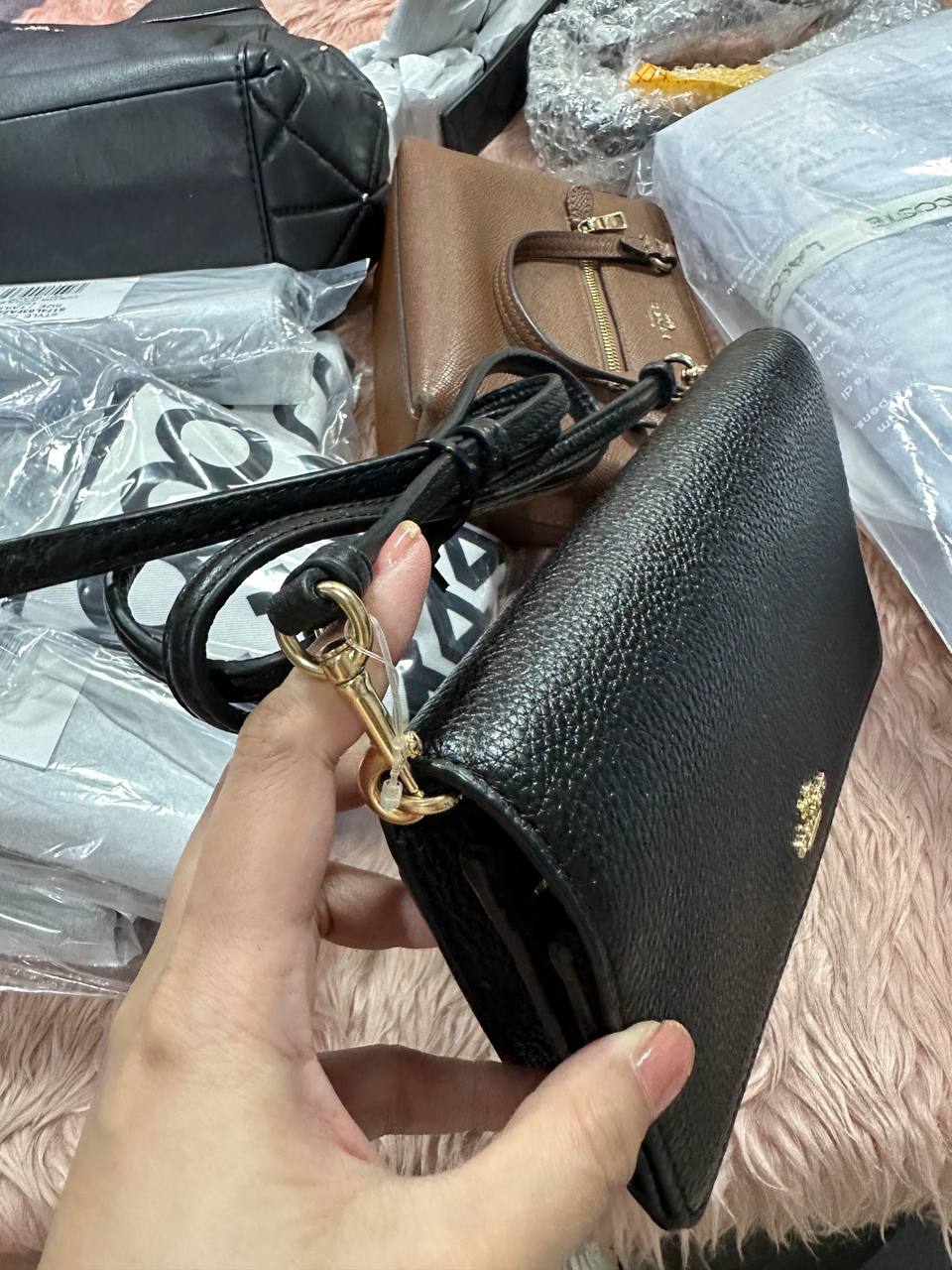 ORIG Preloved COACH Anna Foldover Clutch Crossbody Black Bag