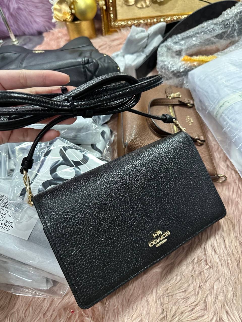 ORIG Preloved COACH Anna Foldover Clutch Crossbody Black Bag