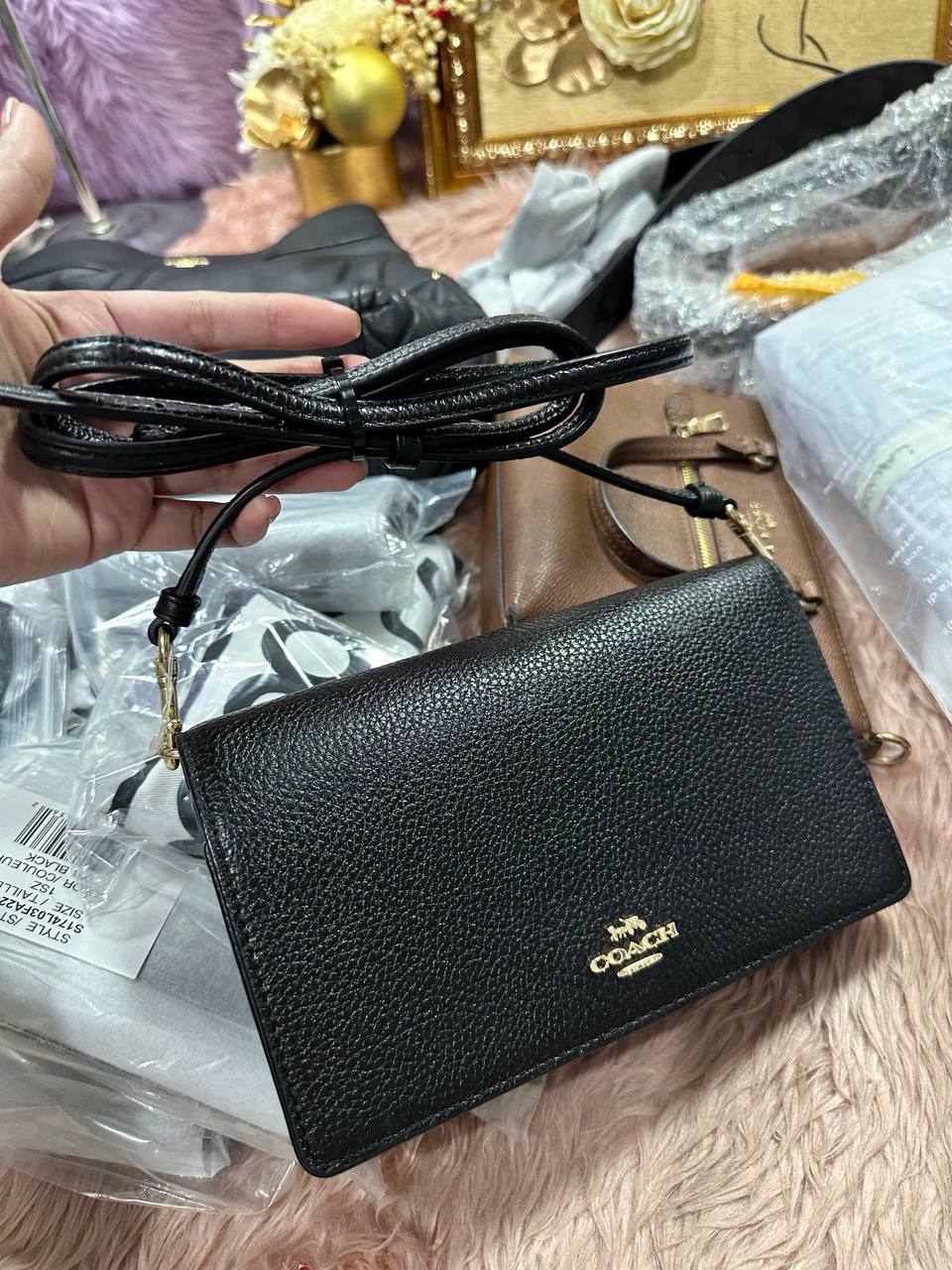 ORIG Preloved COACH Anna Foldover Clutch Crossbody Black Bag