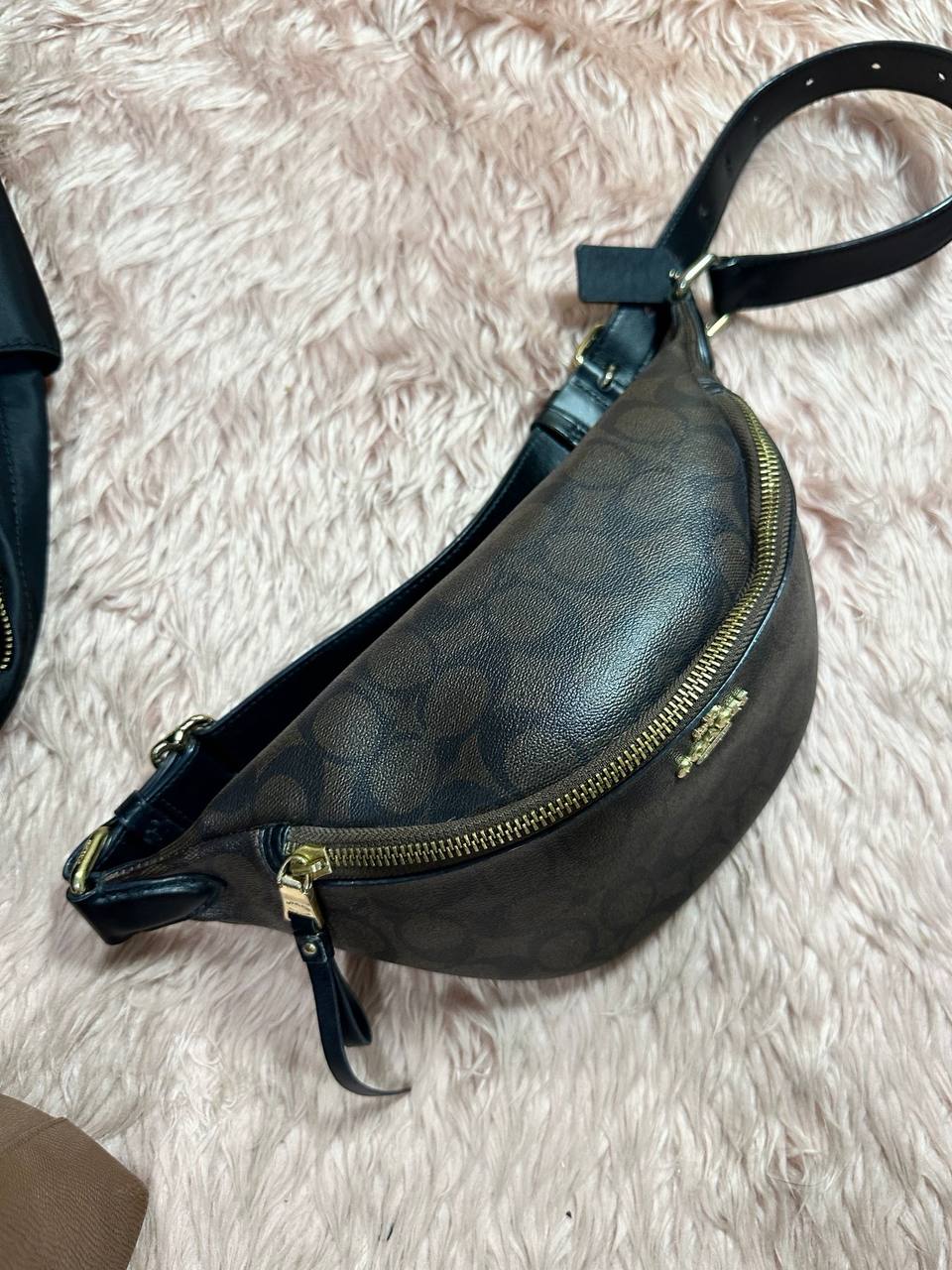 ORIG Preloved COACH Brown Belt Bag In Signature Canvas