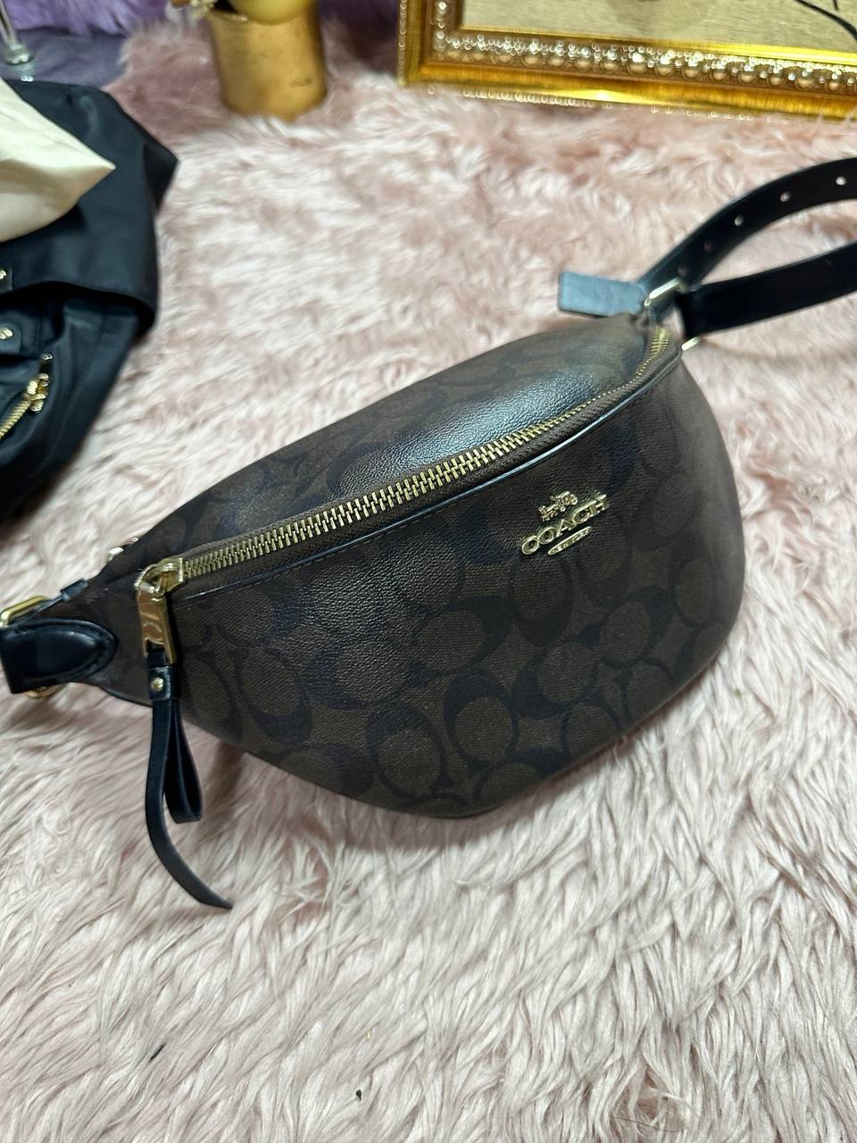ORIG Preloved COACH Brown Belt Bag In Signature Canvas