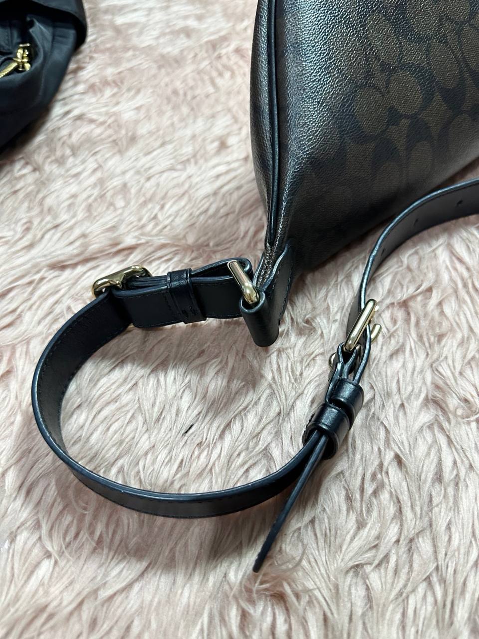 ORIG Preloved COACH Brown Belt Bag In Signature Canvas