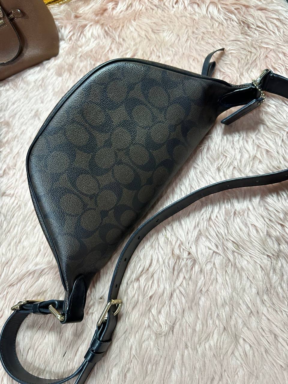 ORIG Preloved COACH Brown Belt Bag In Signature Canvas