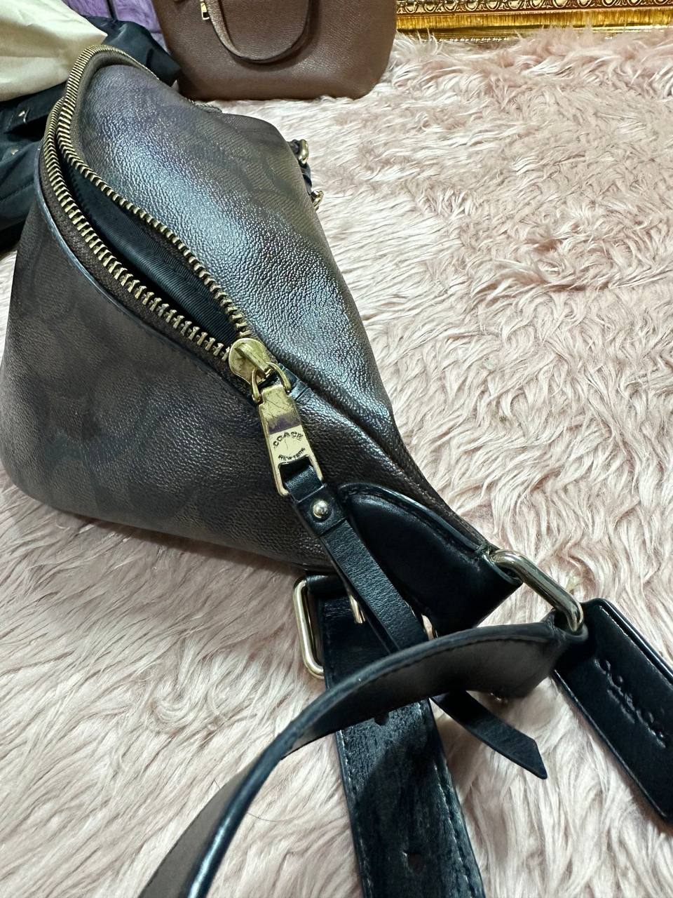 ORIG Preloved COACH Brown Belt Bag In Signature Canvas