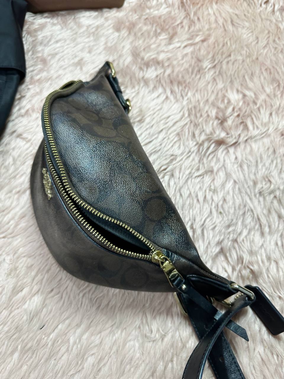 ORIG Preloved COACH Brown Belt Bag In Signature Canvas