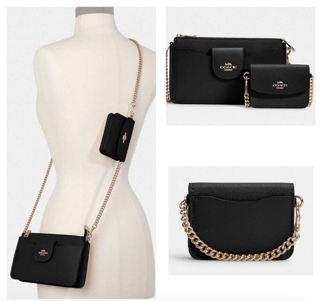 ORIG & IMPORTED COACH Poppy Crossbody Small Black Chain Bag with Wallet